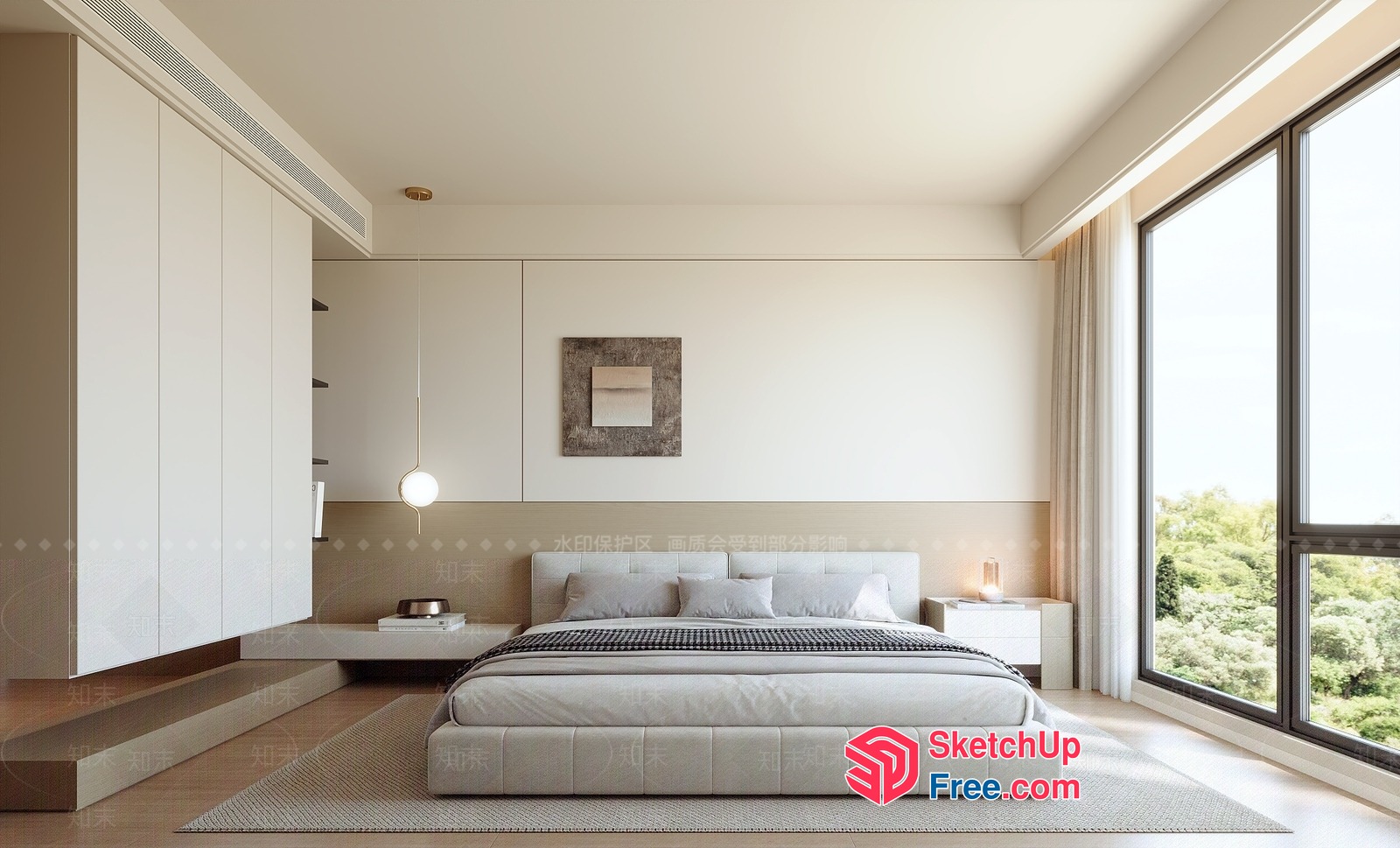 Minimalist Style Master Bedroom With Large Window 3D SketchUp File