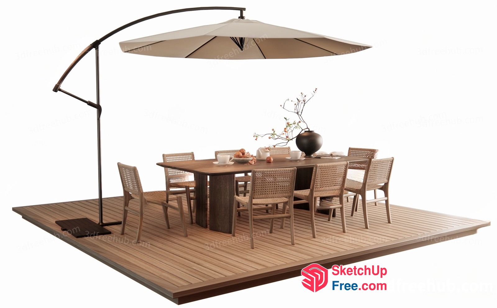 Outdoor Dining Table And Chairs Set With Umbrella 3D SketchUp File