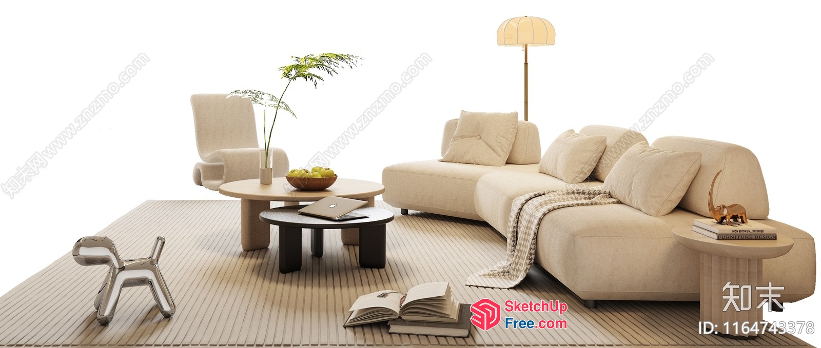 Modern Creamy Style Living Room Interior 3D SketchUp File