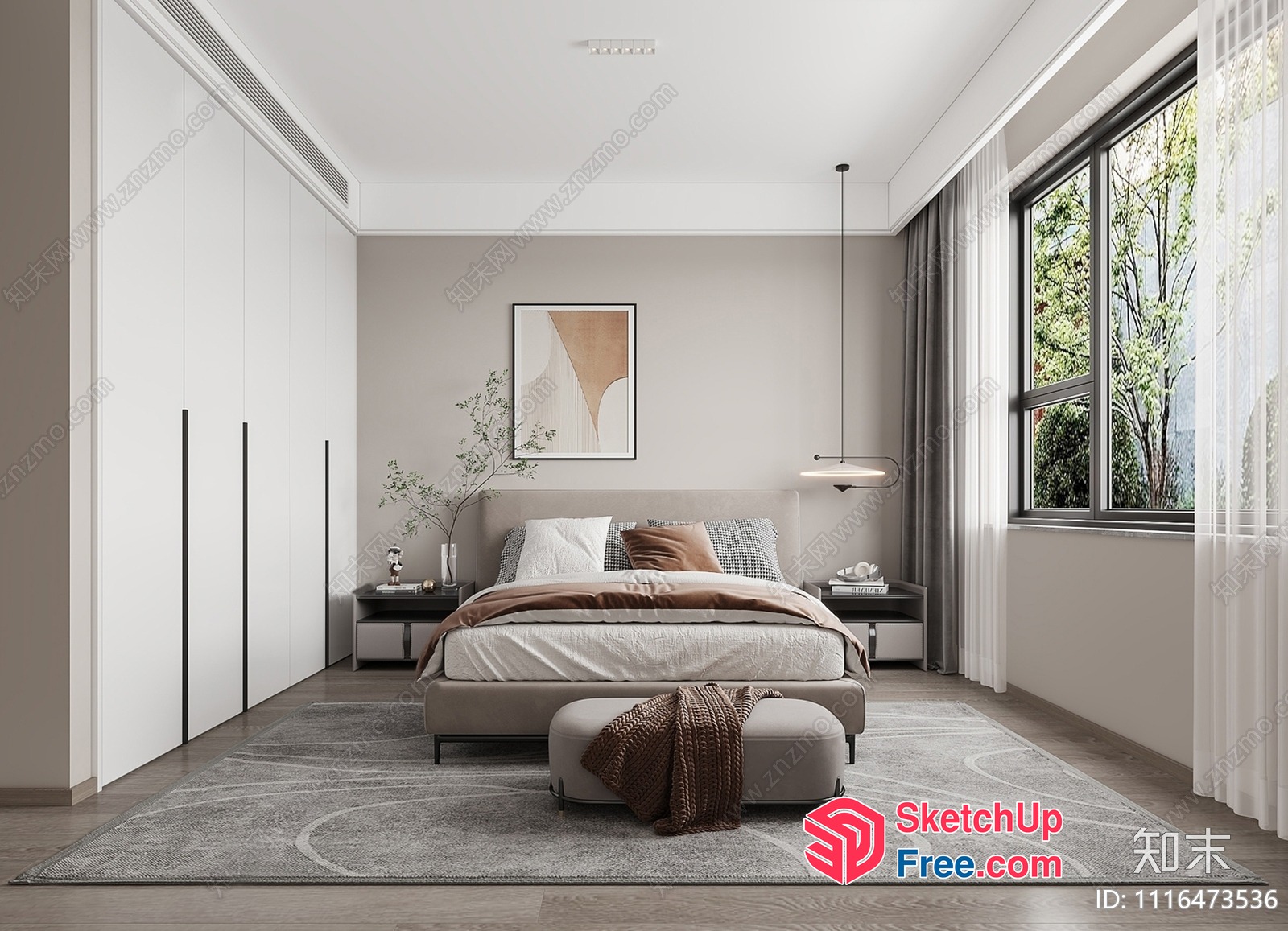 Modern Minimalist Bedroom With Sleek Furniture 3D SketchUp File