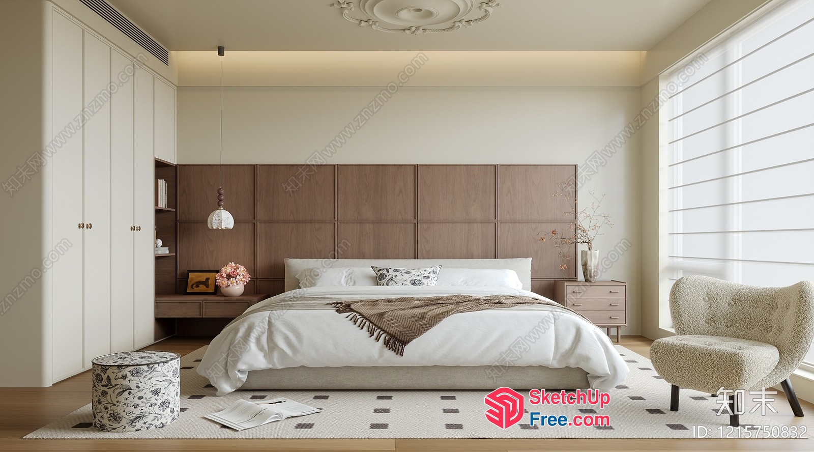 Modern European Style Bedroom With White And Brown Decor 3D SketchUp File