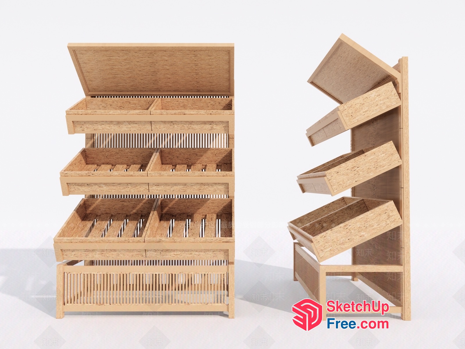 Wooden Shelving Unit With Storage Baskets 3D SketchUp File