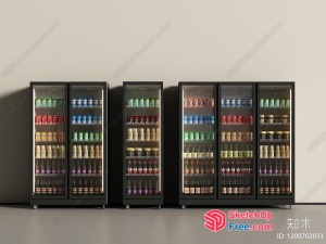 Three Glass Fridge Cabinets With Multicolored Contents 3D SketchUp File