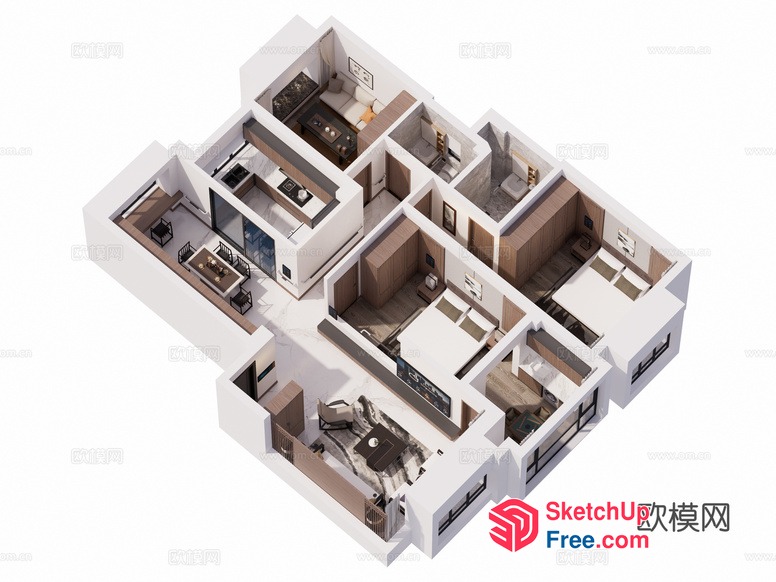 3D Interior Design Of A Modern Apartment 3D SketchUp File