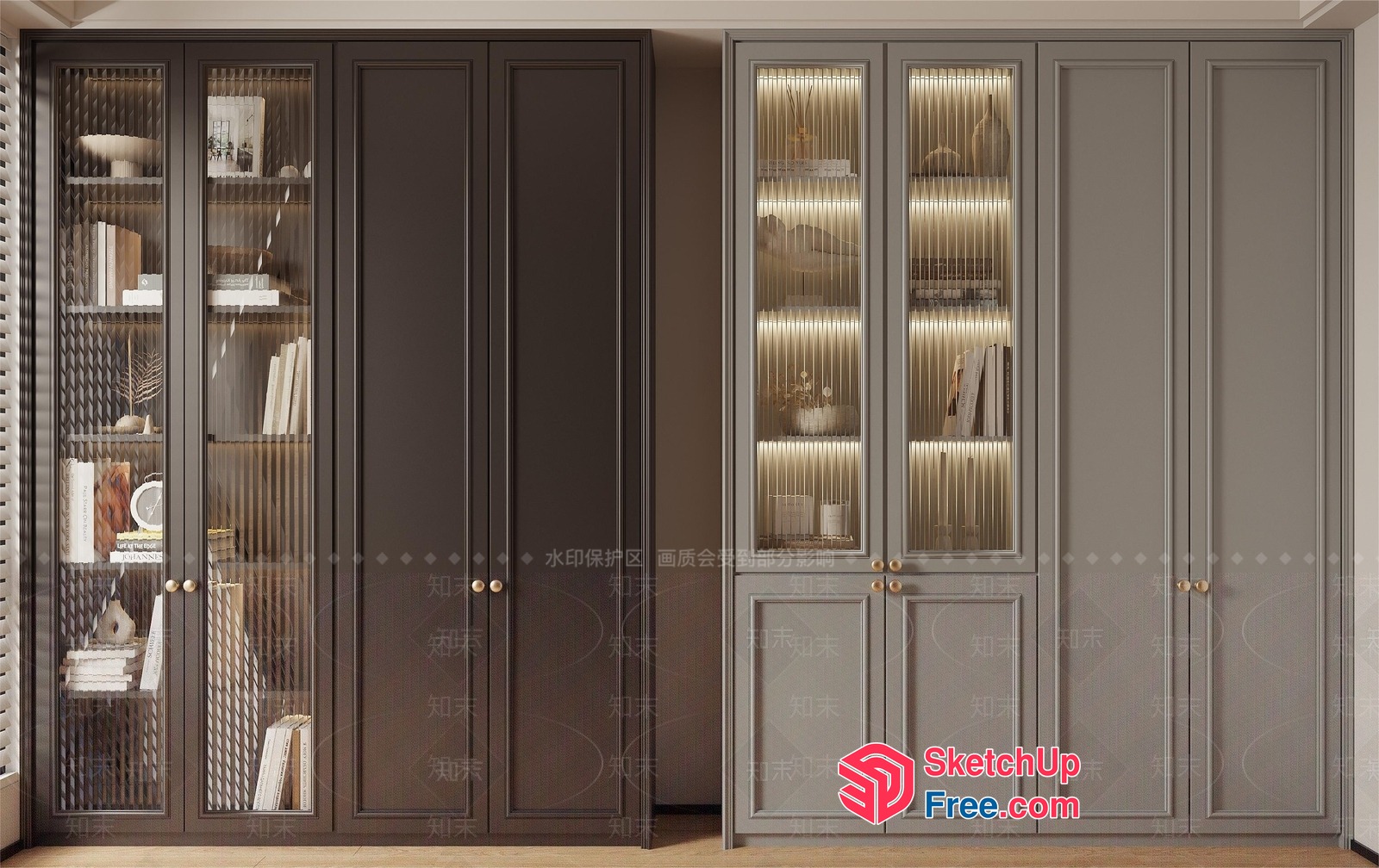 Elegant Glass Door Bookcase 3D SketchUp File