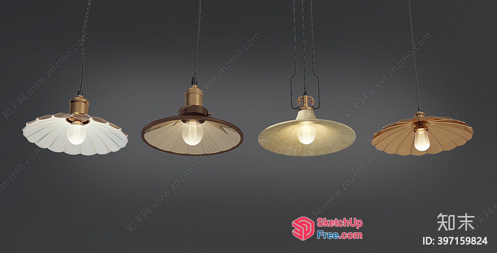 Elegant Hanging Lamps With White And Gold Shades 3D SketchUp File