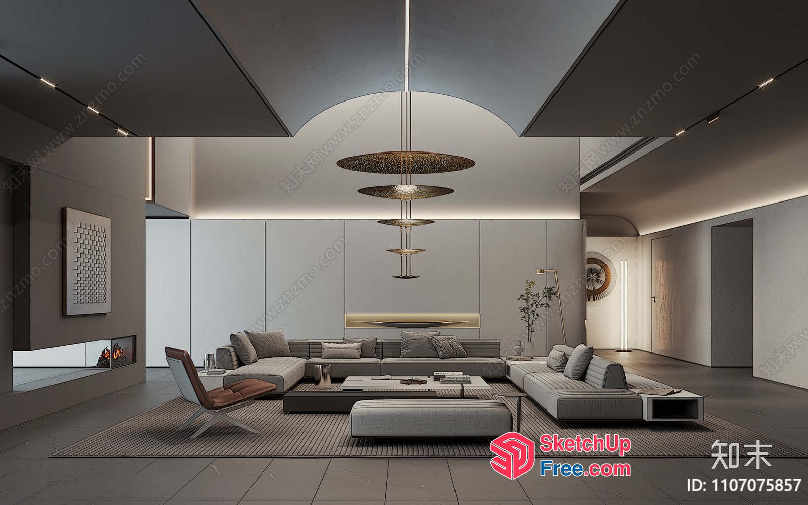 Modern Minimalist Living Room With Elegant Lighting 3D SketchUp File
