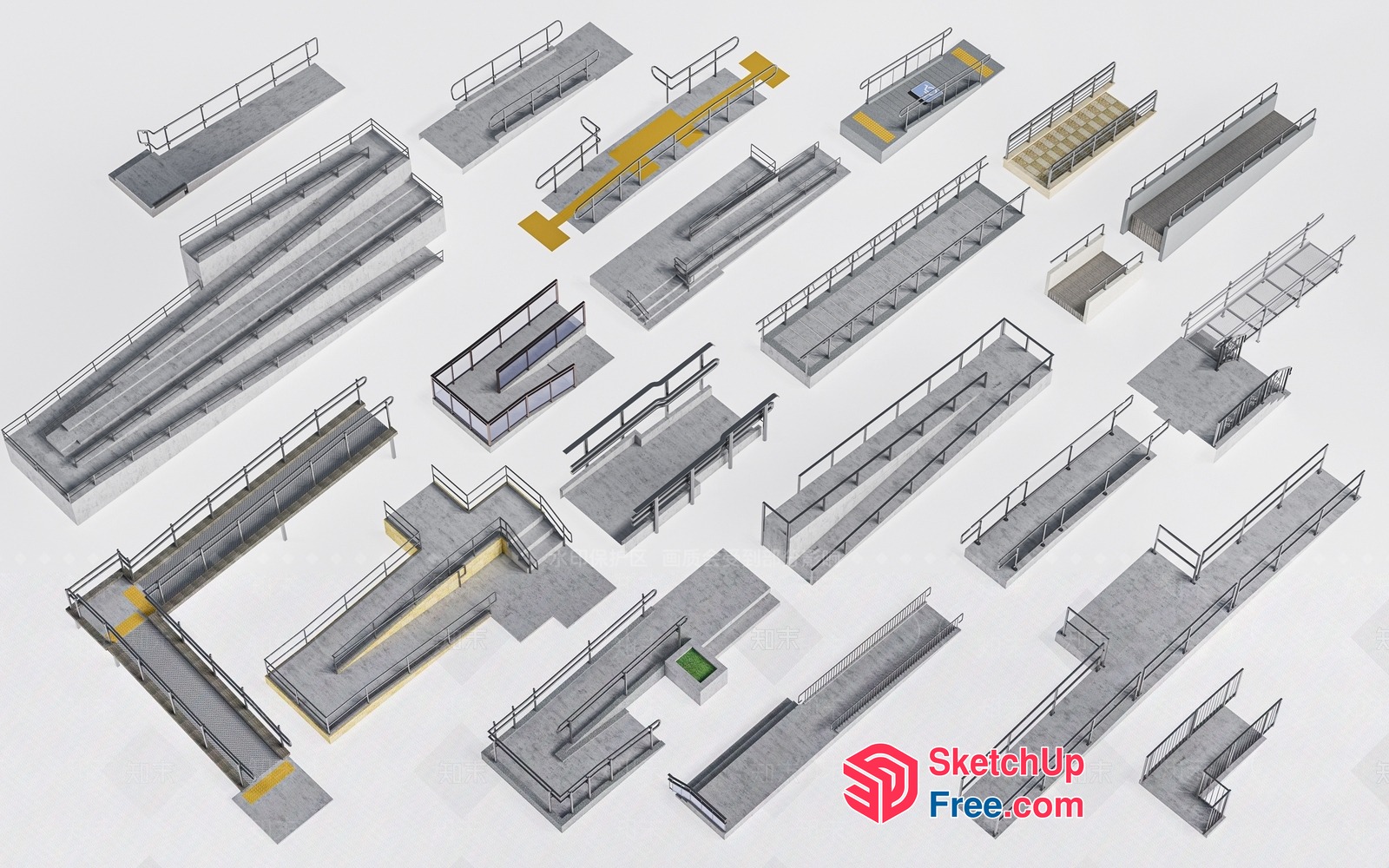 Various Stair Designs And Railing Options 3D SketchUp File