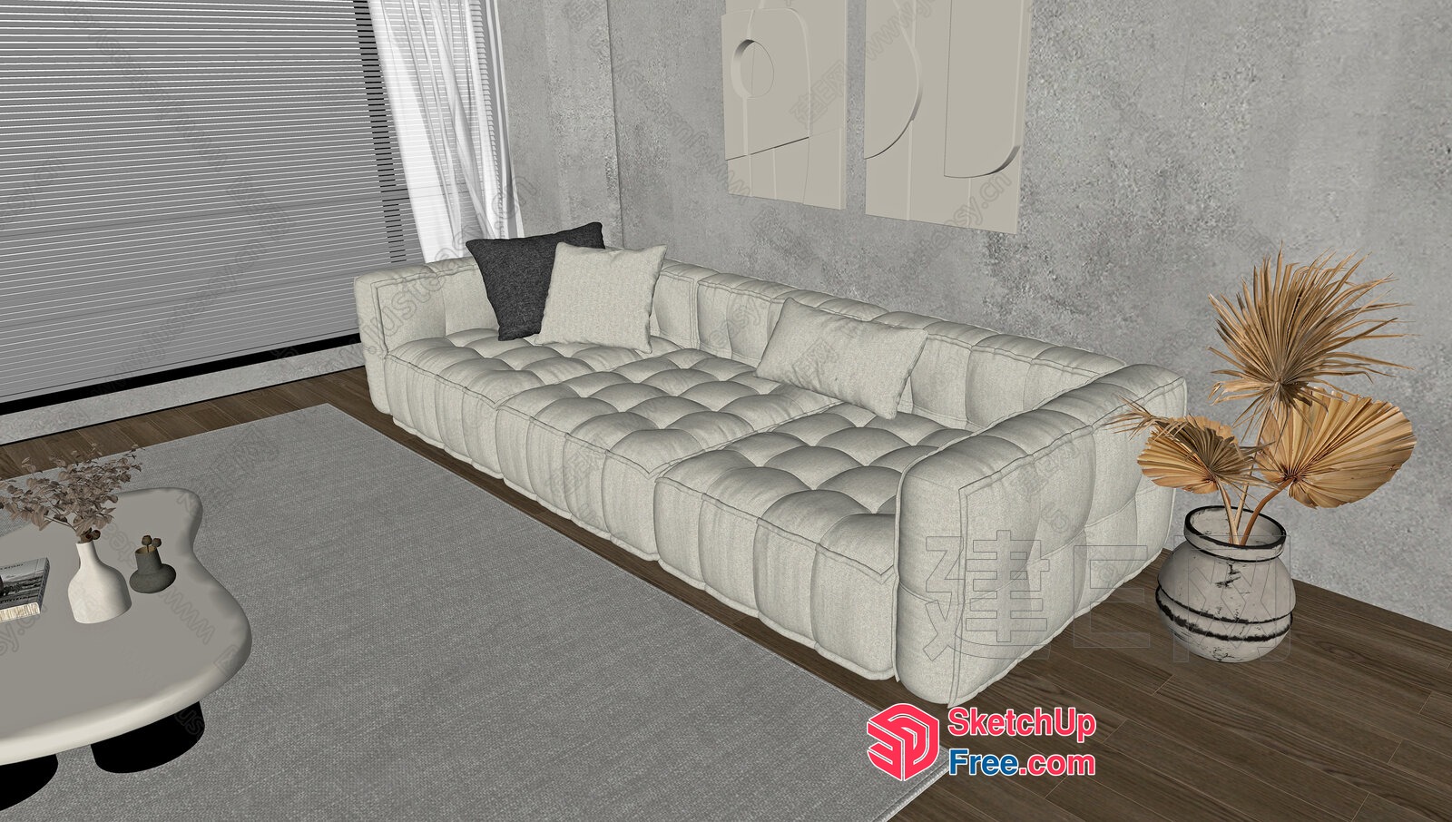 Modern Minimalist Living Room With White Sofa And Gray Rug 3D SketchUp File