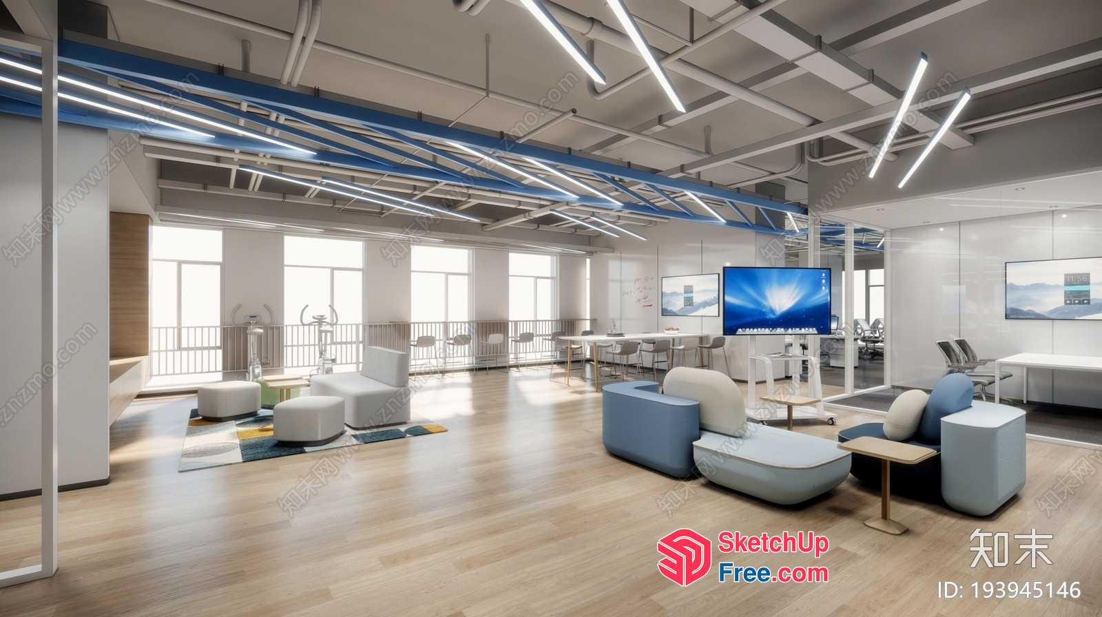 Modern Office Space With Natural Light 3D SketchUp File