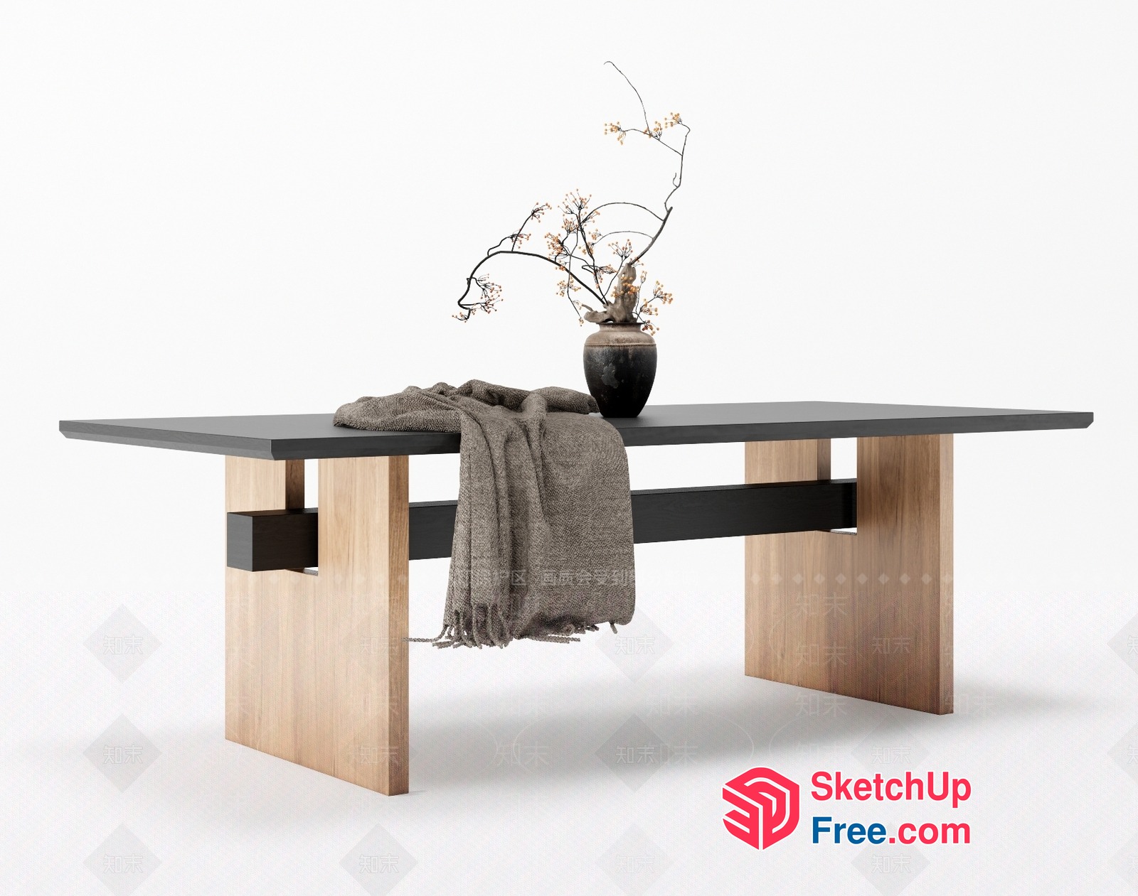Simple Modern Design Wooden Coffee Table With Vase 3D SketchUp File