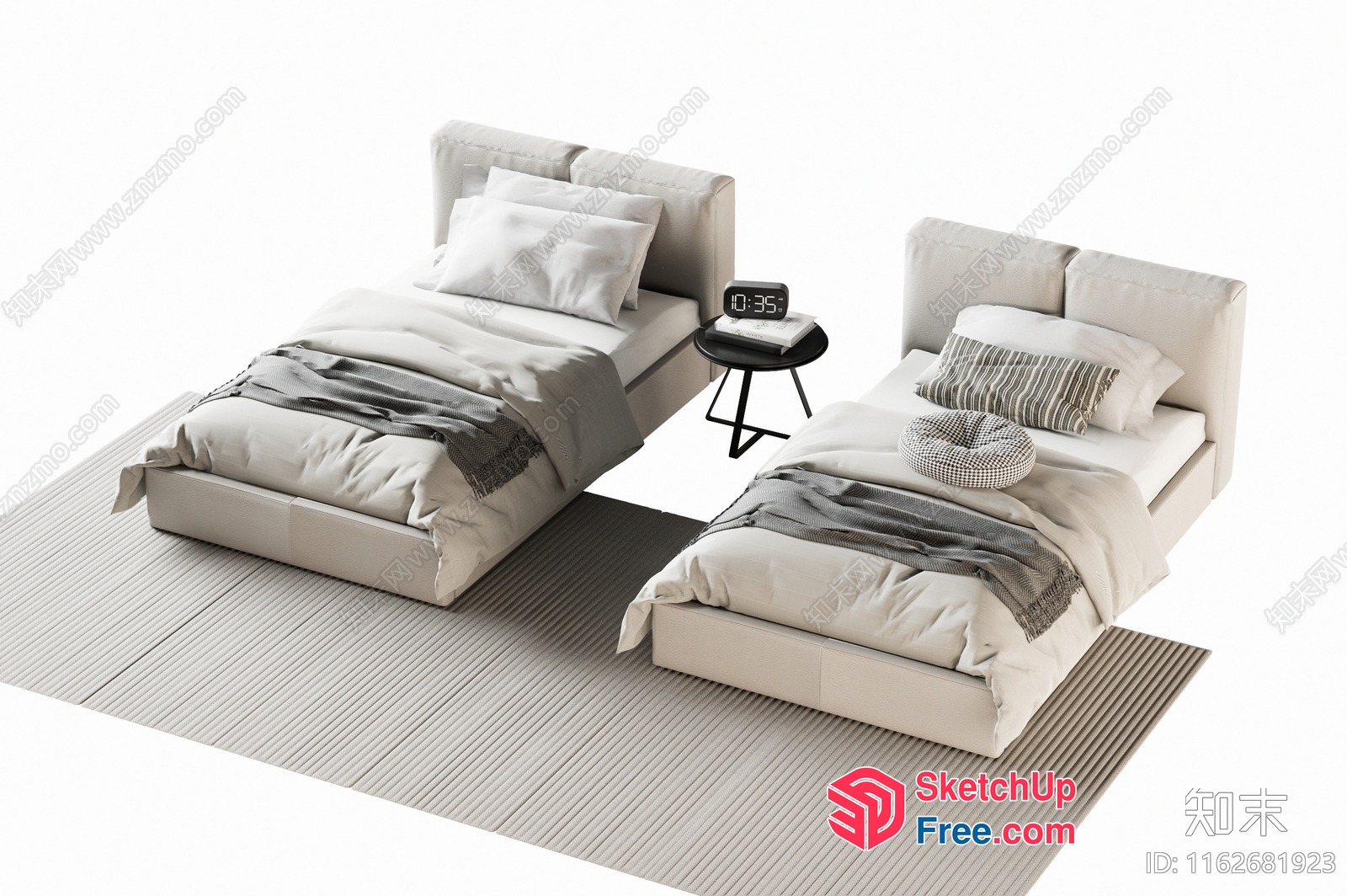 Two Beds With White Linens And Pillows 3D SketchUp File