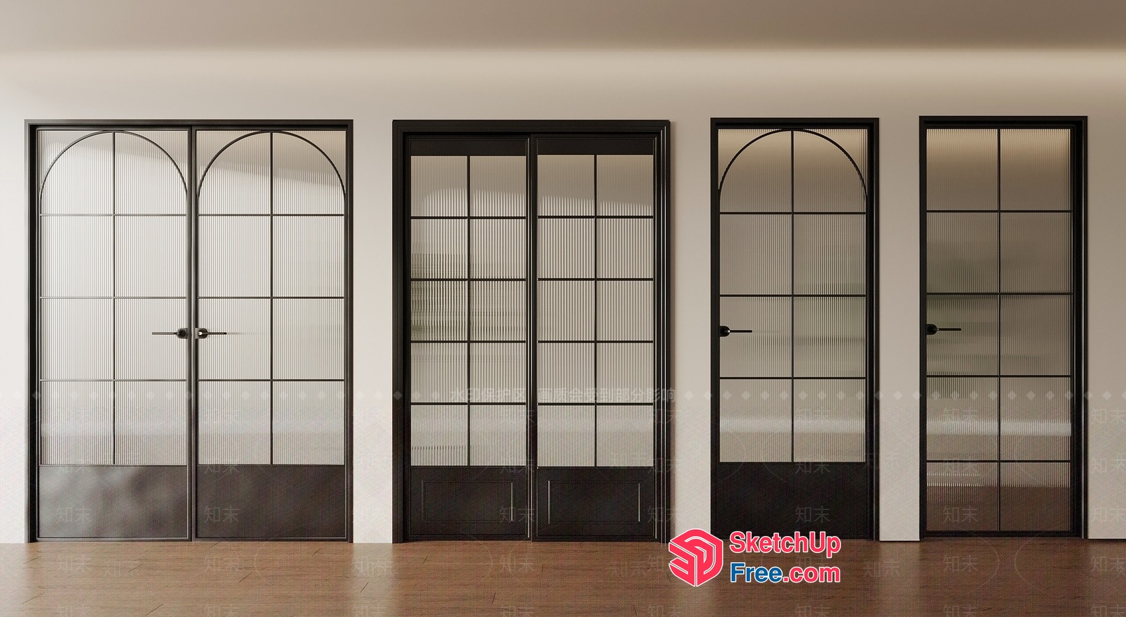 Elegant Glass Door With Arched Top 3D SketchUp File