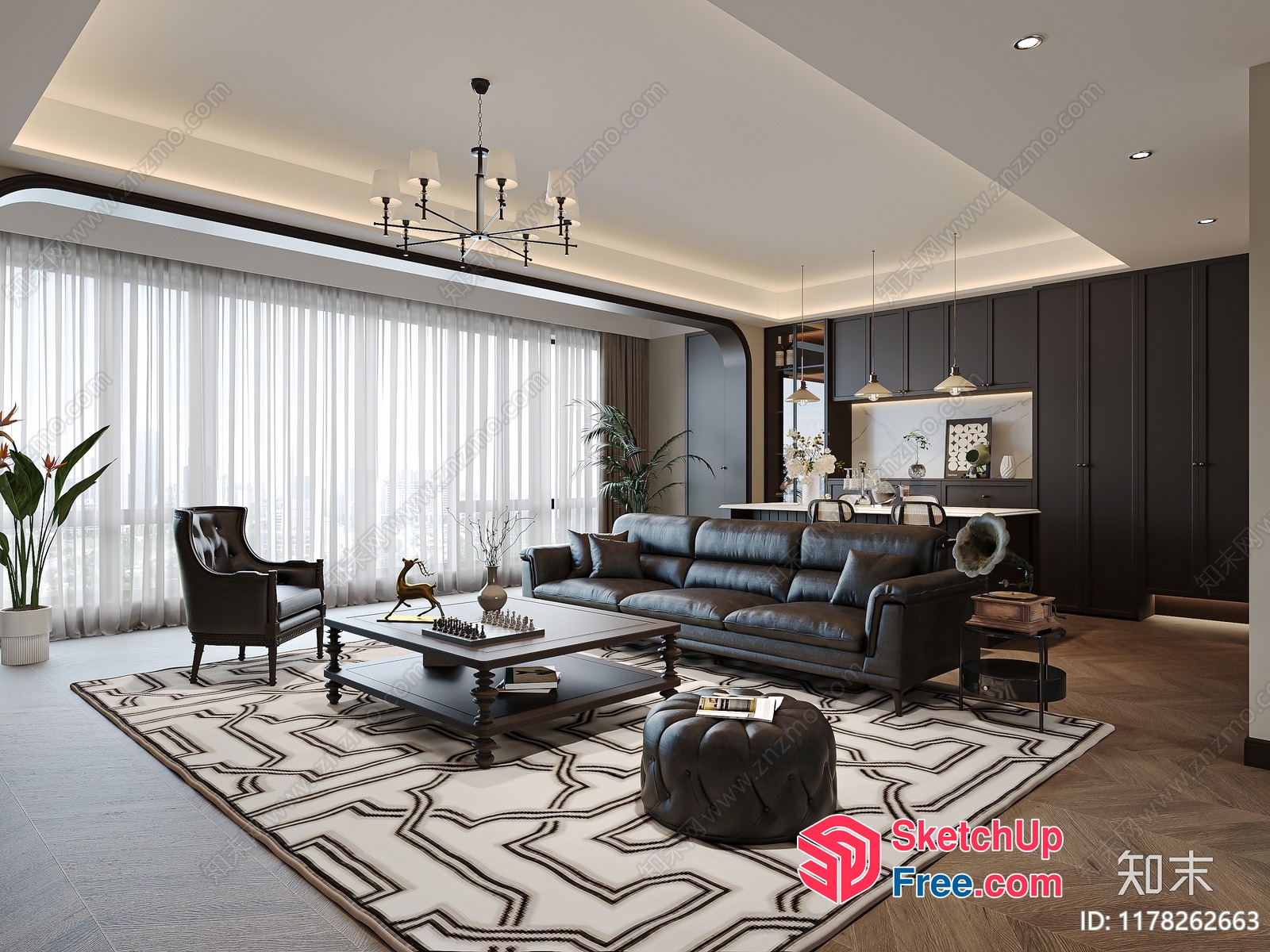 Modern Living Room With Elegant Furniture And Natural Light 3D SketchUp File