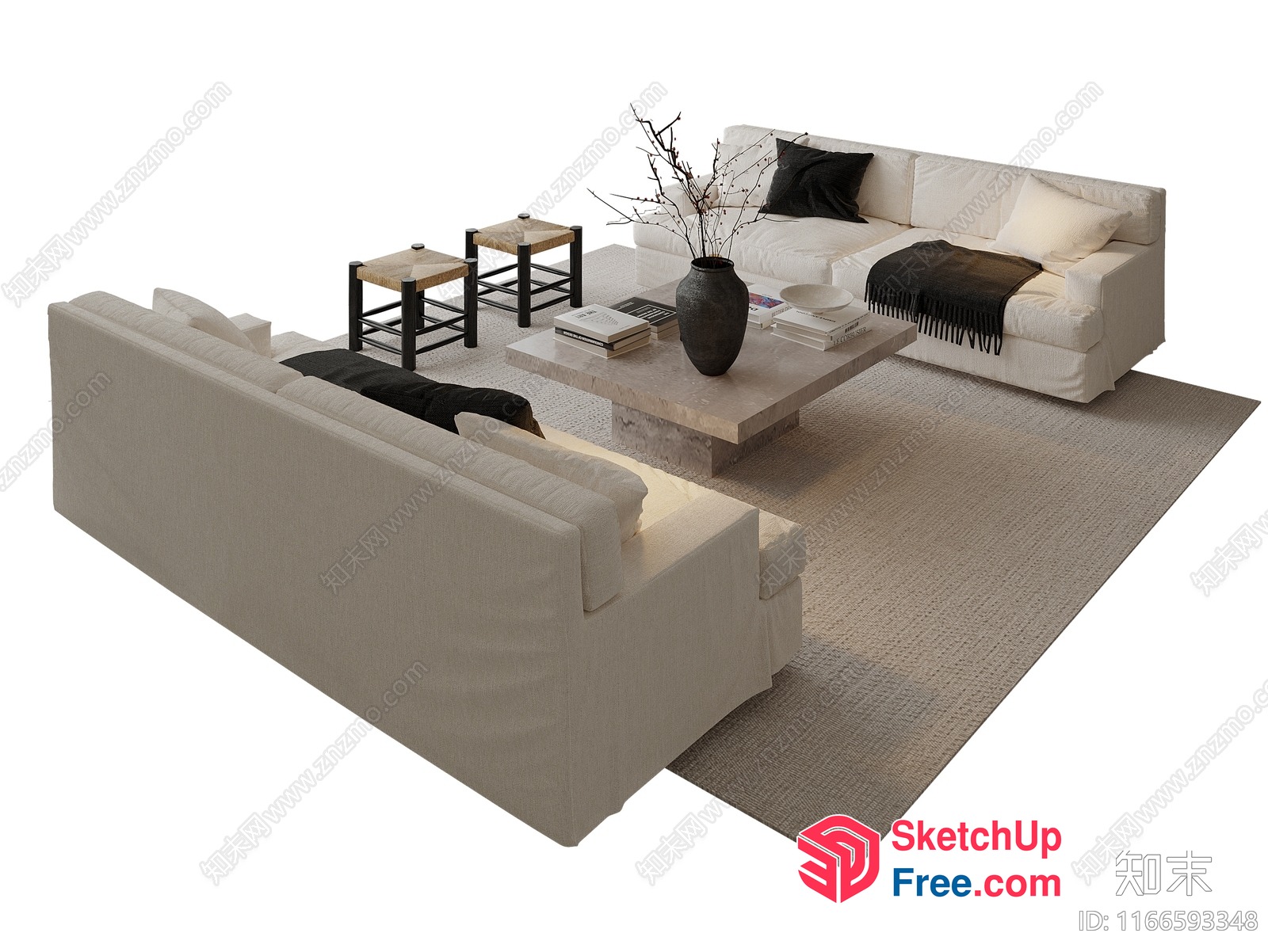 Modern Living Room With Neutral Color Scheme 3D SketchUp File