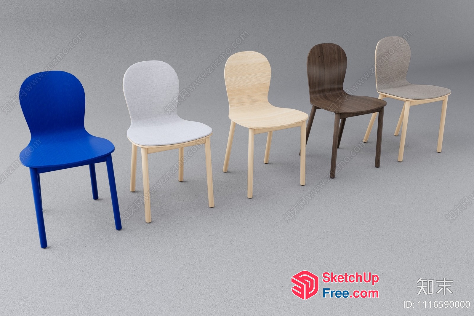 Five Chairs In Different Colors 3D SketchUp File