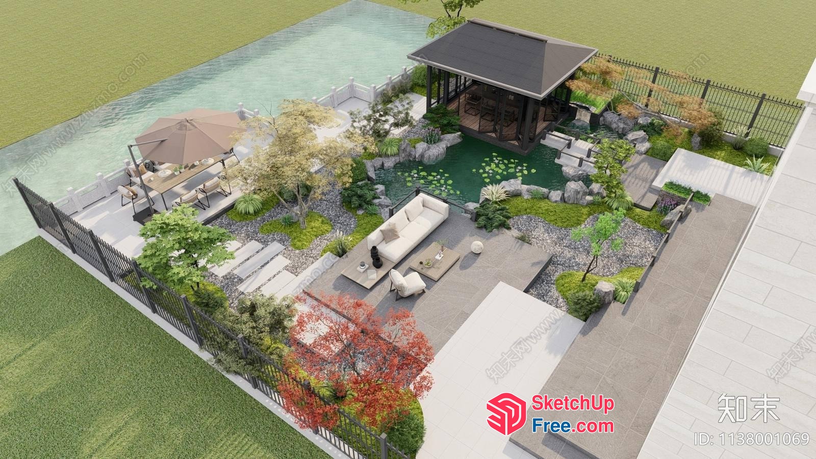 Modern Outdoor Living Space With Pool And Gazebo 3D SketchUp File