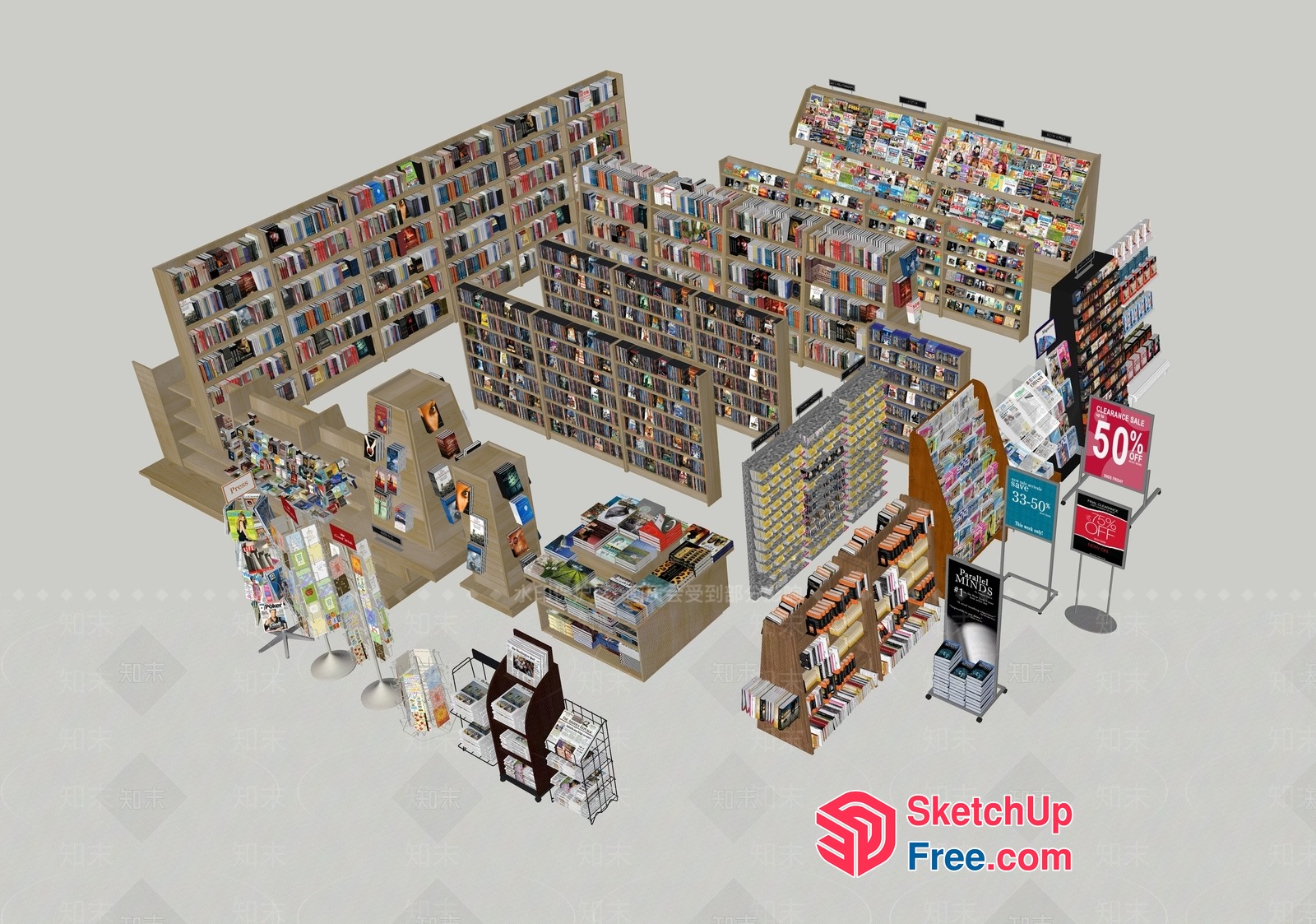 Bookstore Display Shelves And Racks 3D SketchUp File