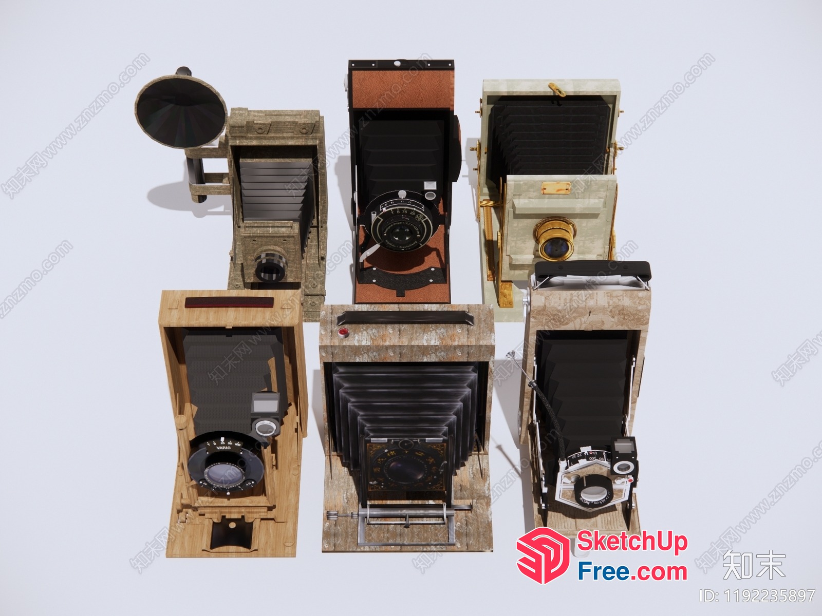 Antique Wooden Camera Collection 3D SketchUp File