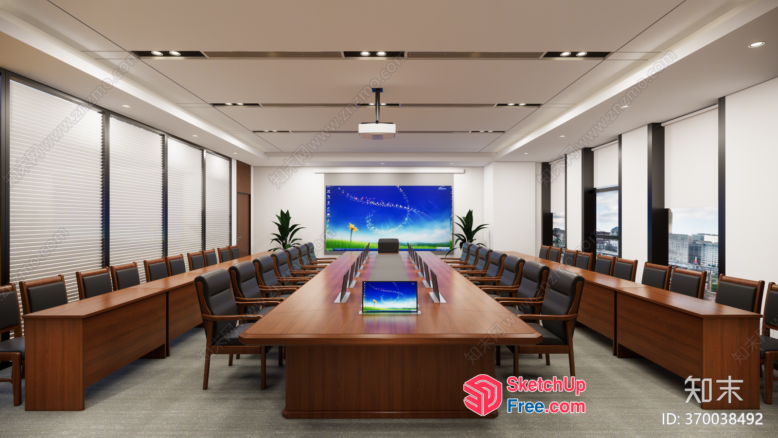Conference Room With Large Table And Chairs 3D SketchUp File
