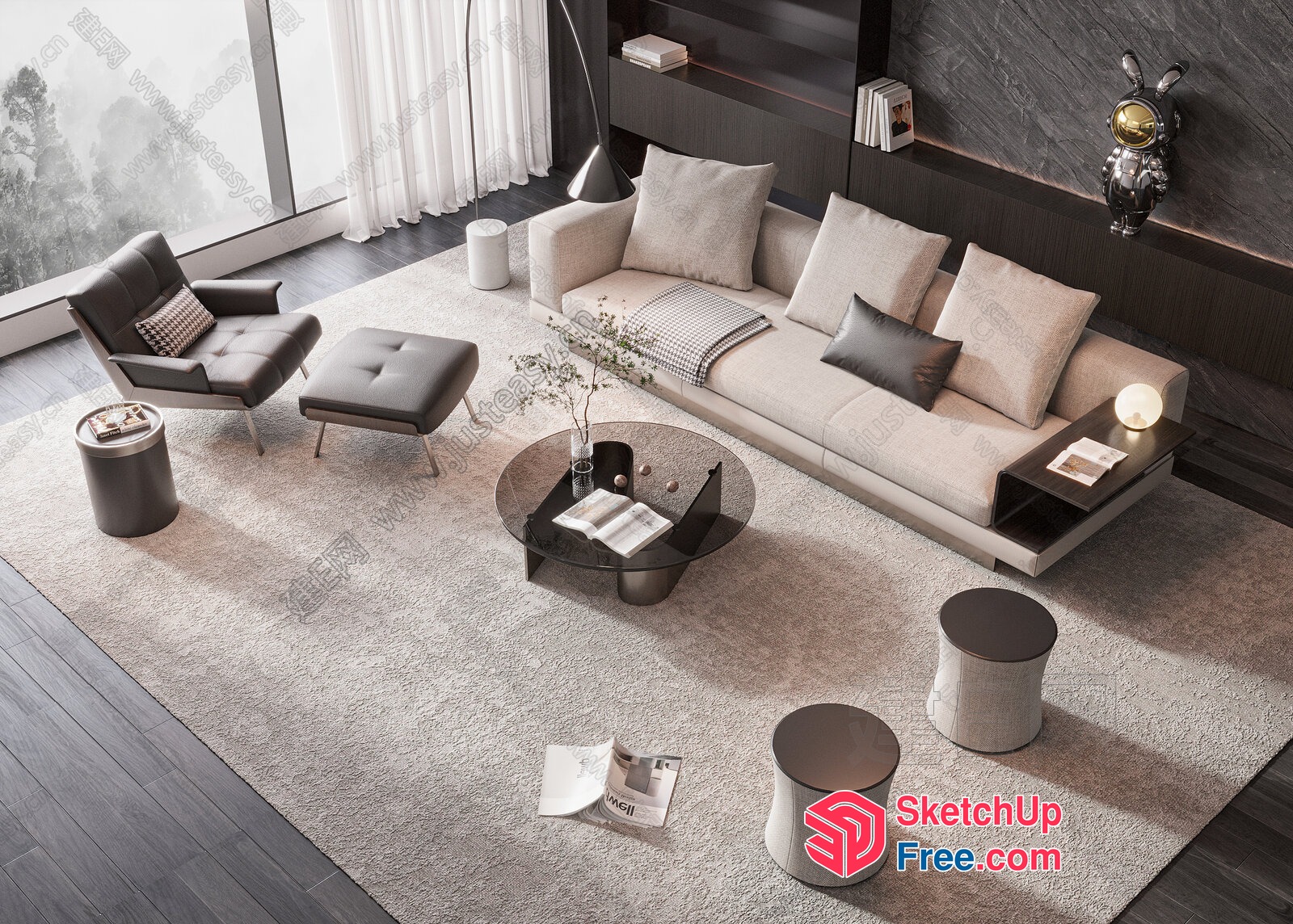 Modern Living Room With Neutral Tones And Sleek Furniture 3D SketchUp File