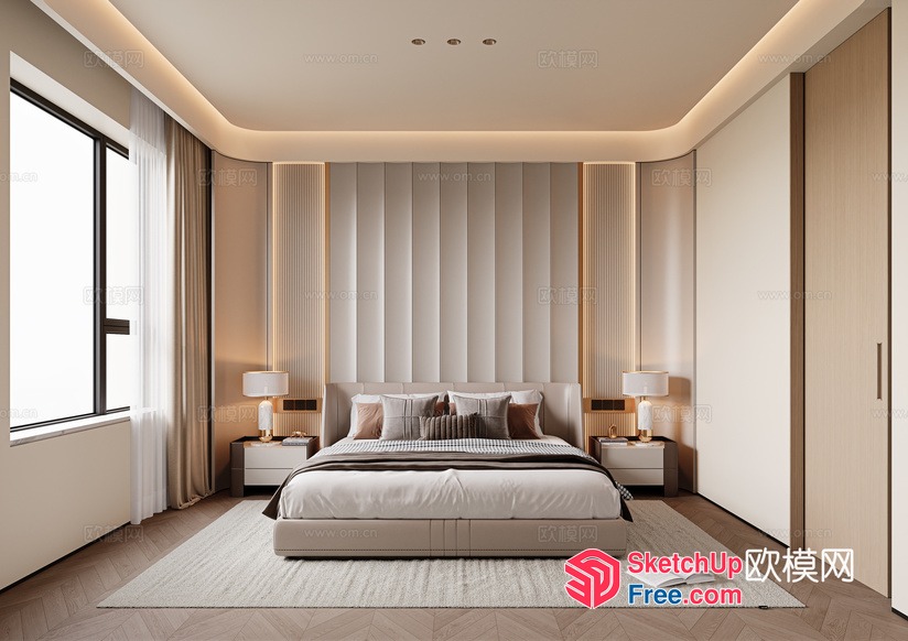 Luxurious Modern Bedroom With Elegant Pillars 3D SketchUp File