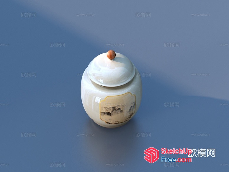 Elegant White Porcelain Jar With Landscape Painting 3D SketchUp File