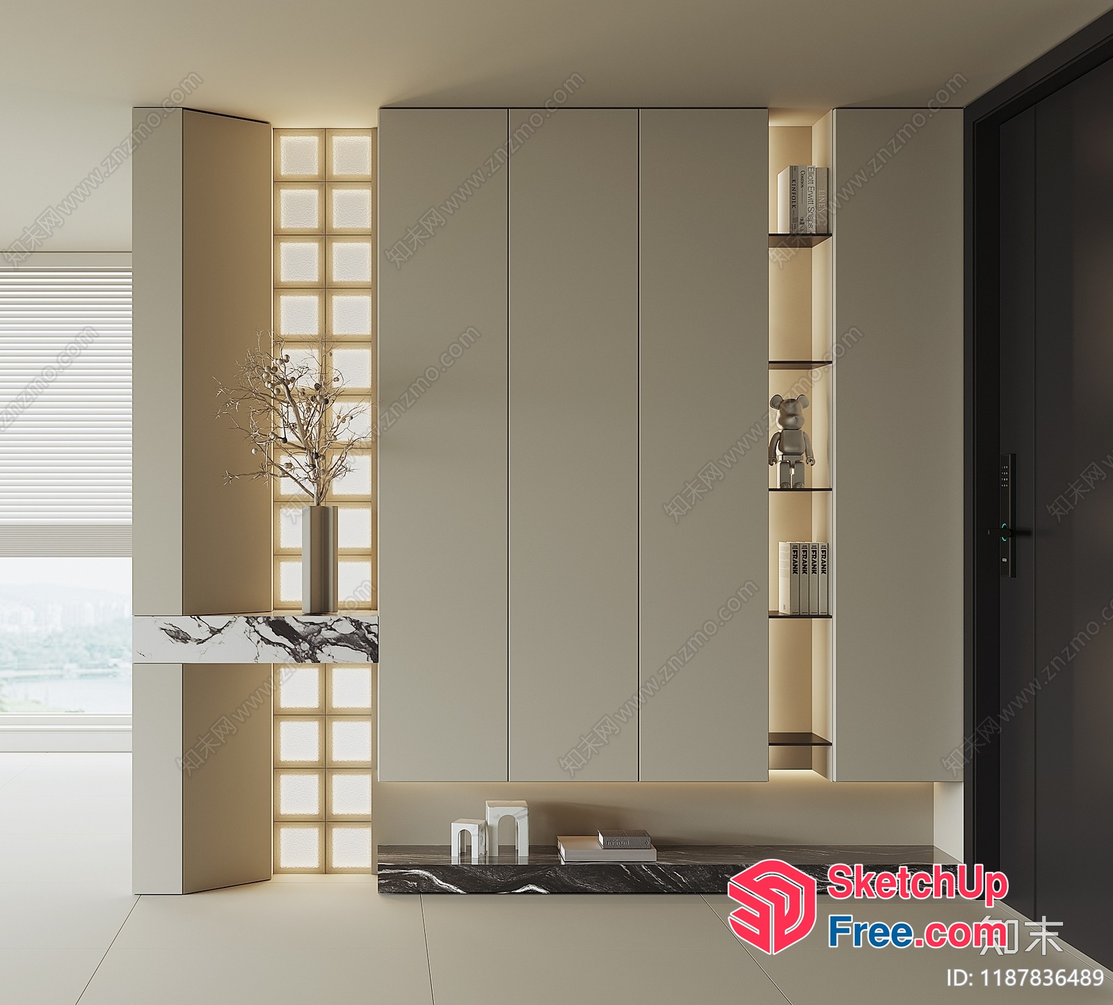 Modern Glass Brick Accent Wall And Sleek Cabinetry 3D SketchUp File