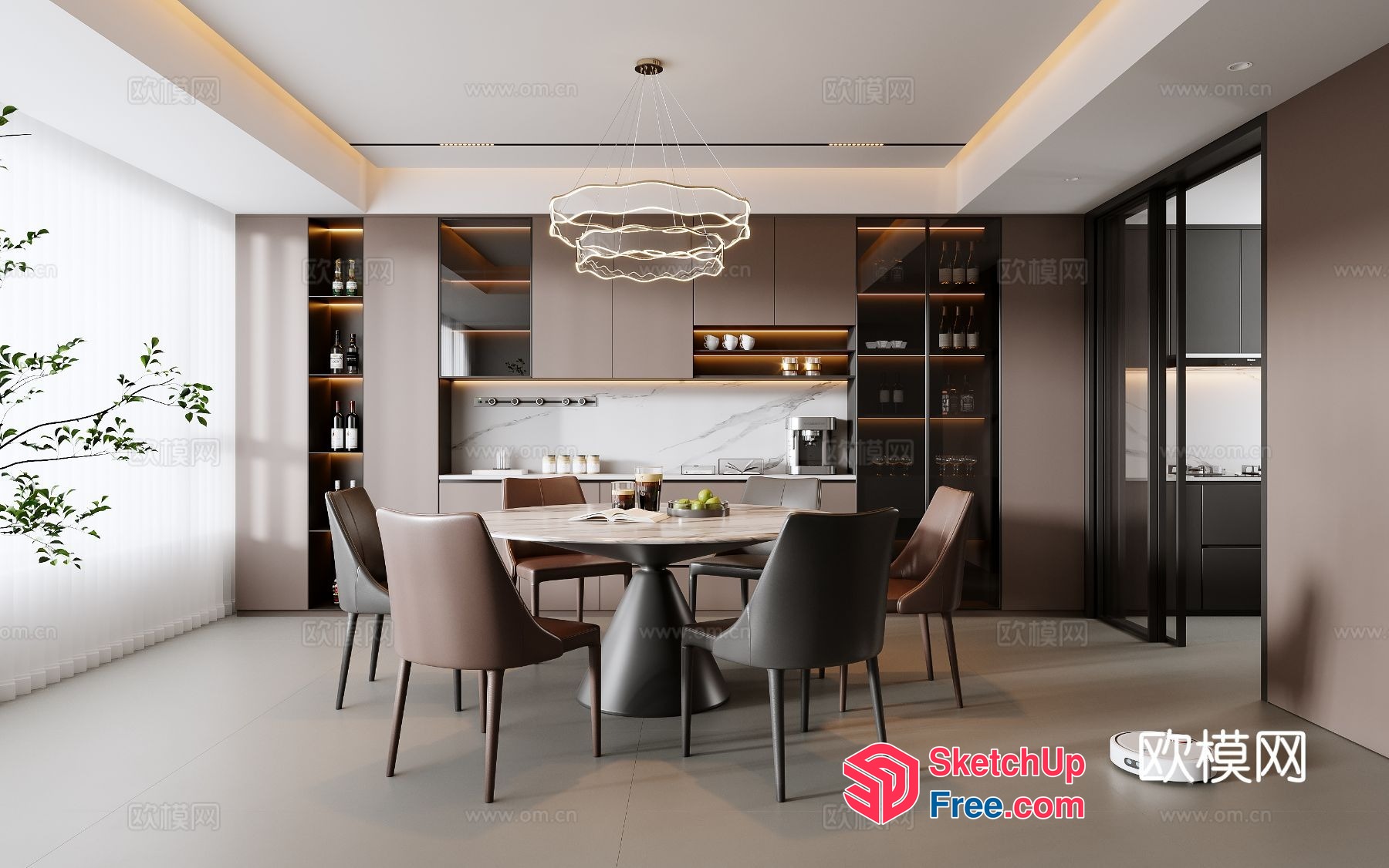 Modern Minimalist Dining Room With Elegant Lighting 3D SketchUp File
