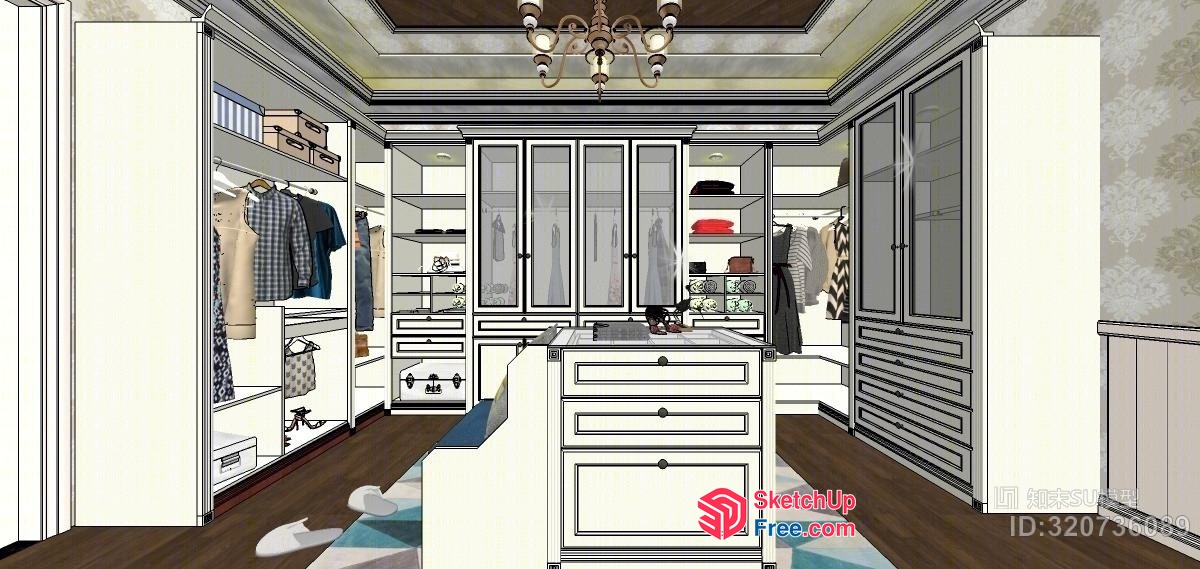 Luxury Walk-In Closet With Elegant Dressing Table 3D SketchUp File
