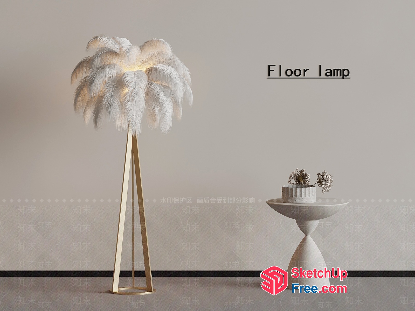 Elegant Feather Floor Lamp Illumination 3D SketchUp File