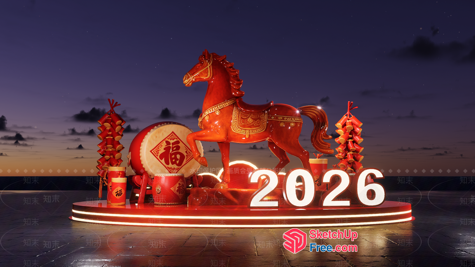 Festive Horse Decorations For Chinese New Year 3D SketchUp File