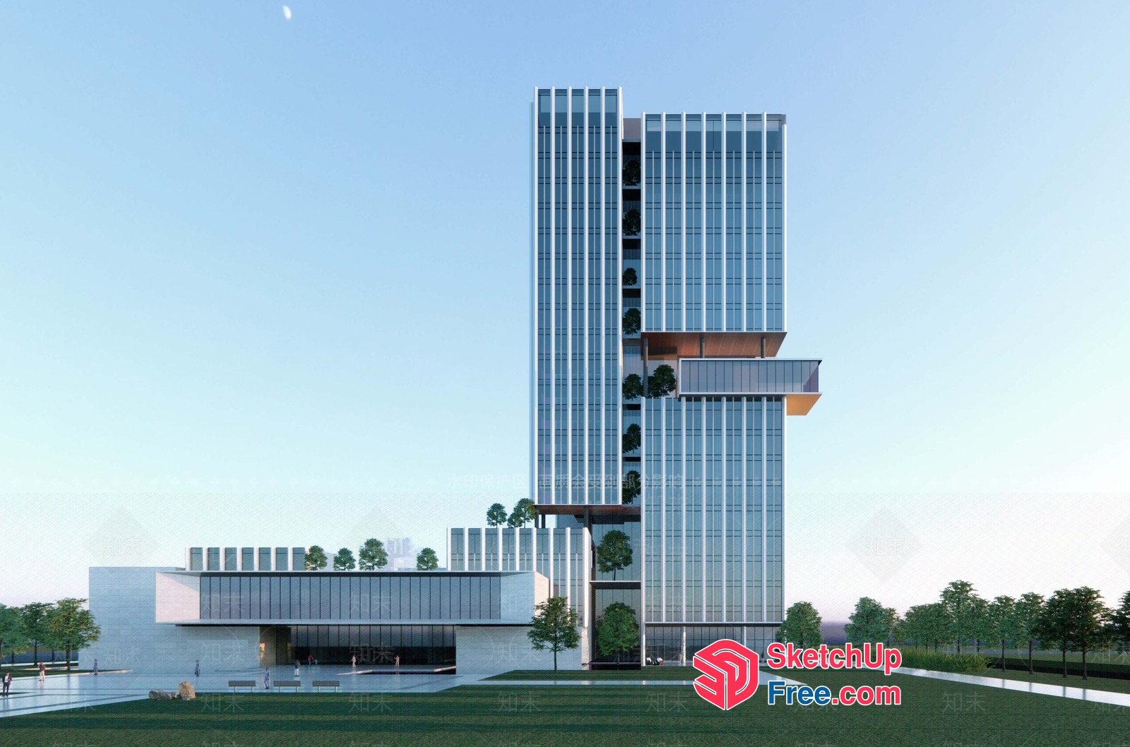 Modern Glass And Steel Commercial Building 3D SketchUp File