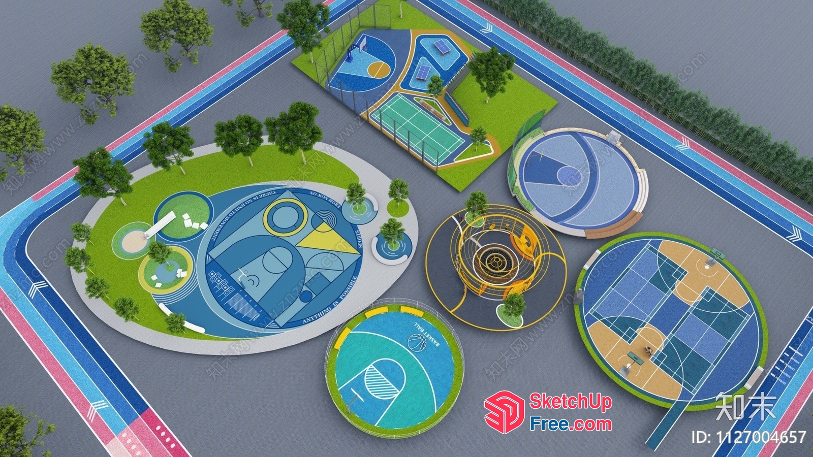 Modern Outdoor Sports Complex With Vibrant Color Scheme 3D SketchUp File