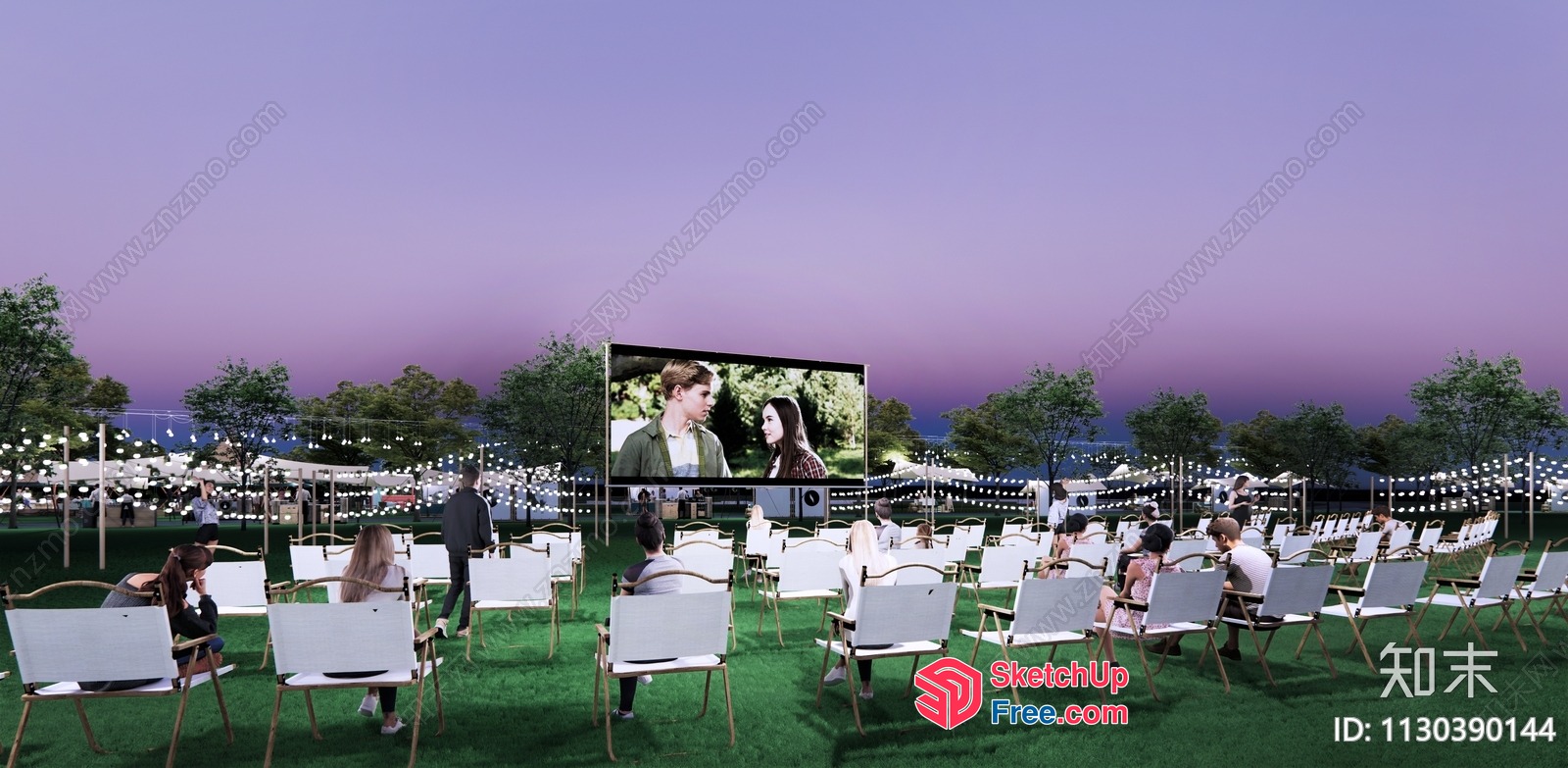 Outdoor Movie Screening Setup With Seating 3D SketchUp File