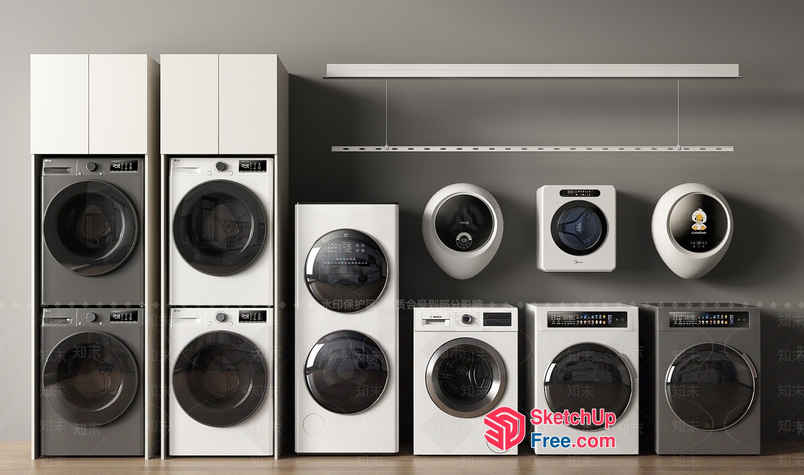 Modern Laundry Room With White And Gray Appliances 3D SketchUp File