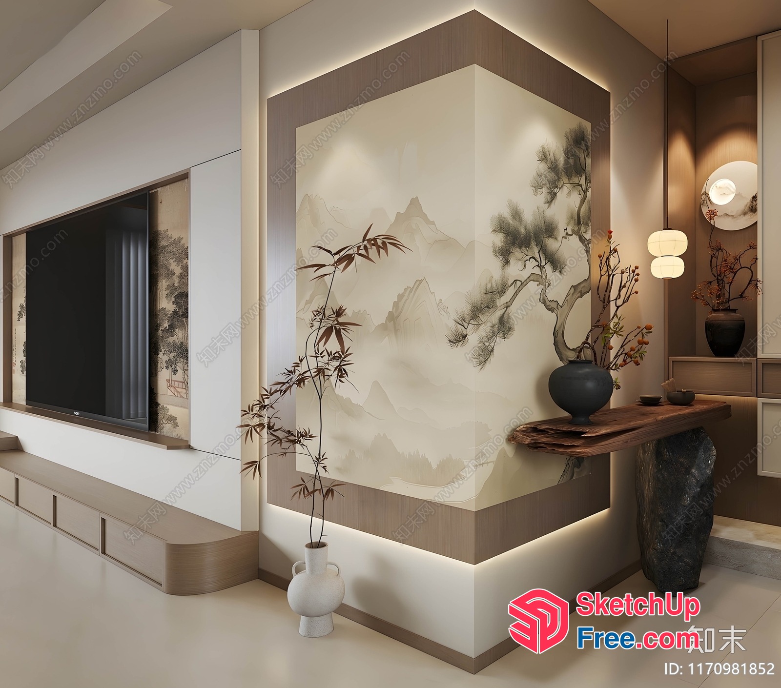 Modern Japanese-Inspired Interior With Neutral Tones 3D SketchUp File