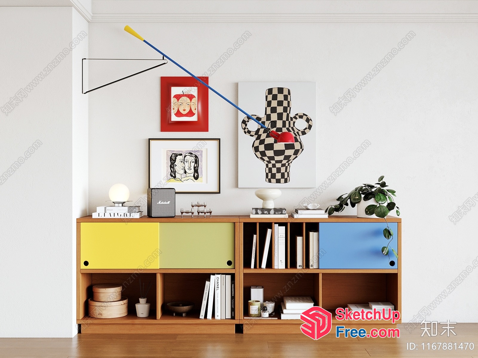 Modern Home Decor With Artwork And Shelving 3D SketchUp File