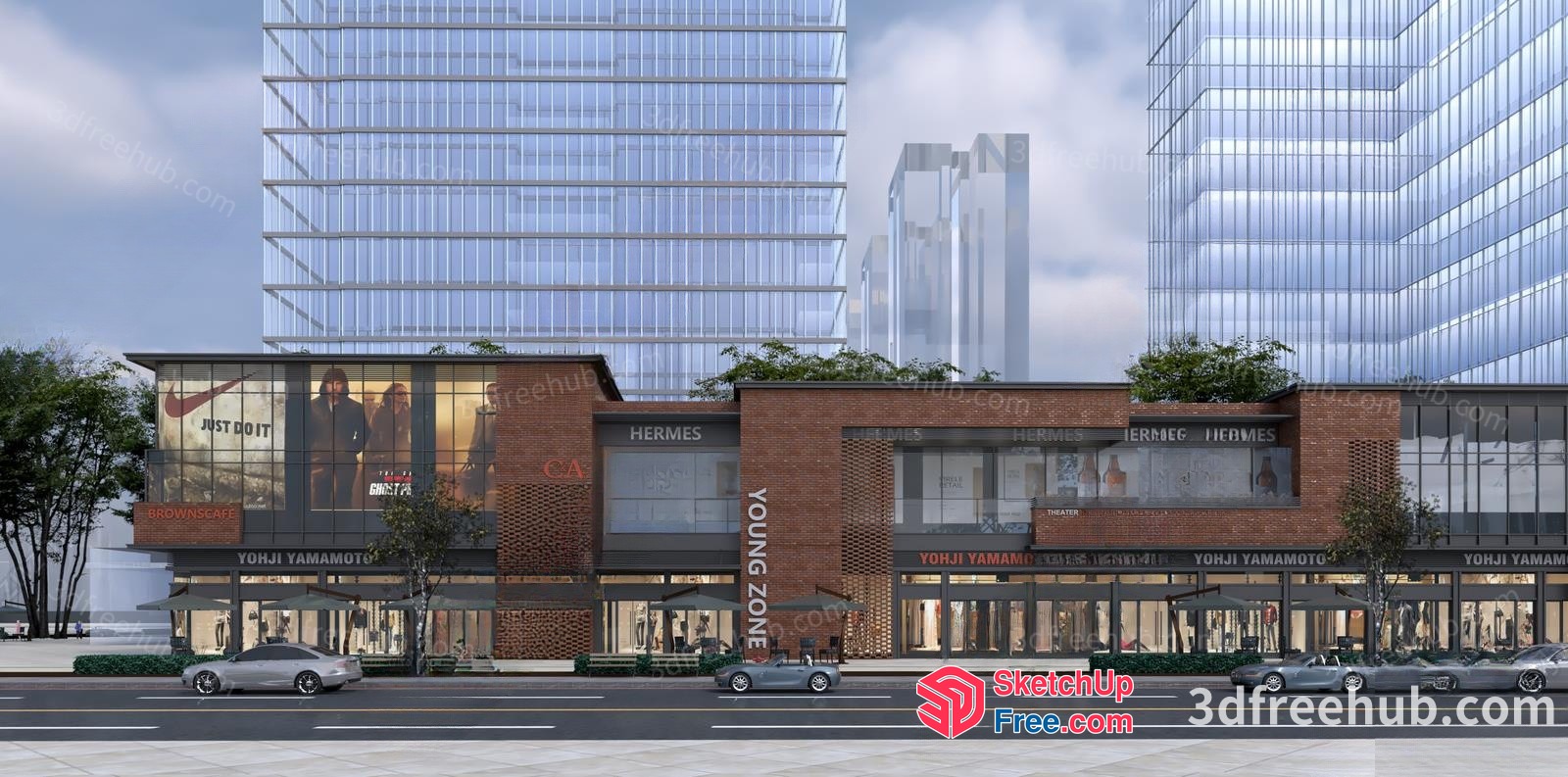 Commercial Street With Office Buildings 3D SketchUp File