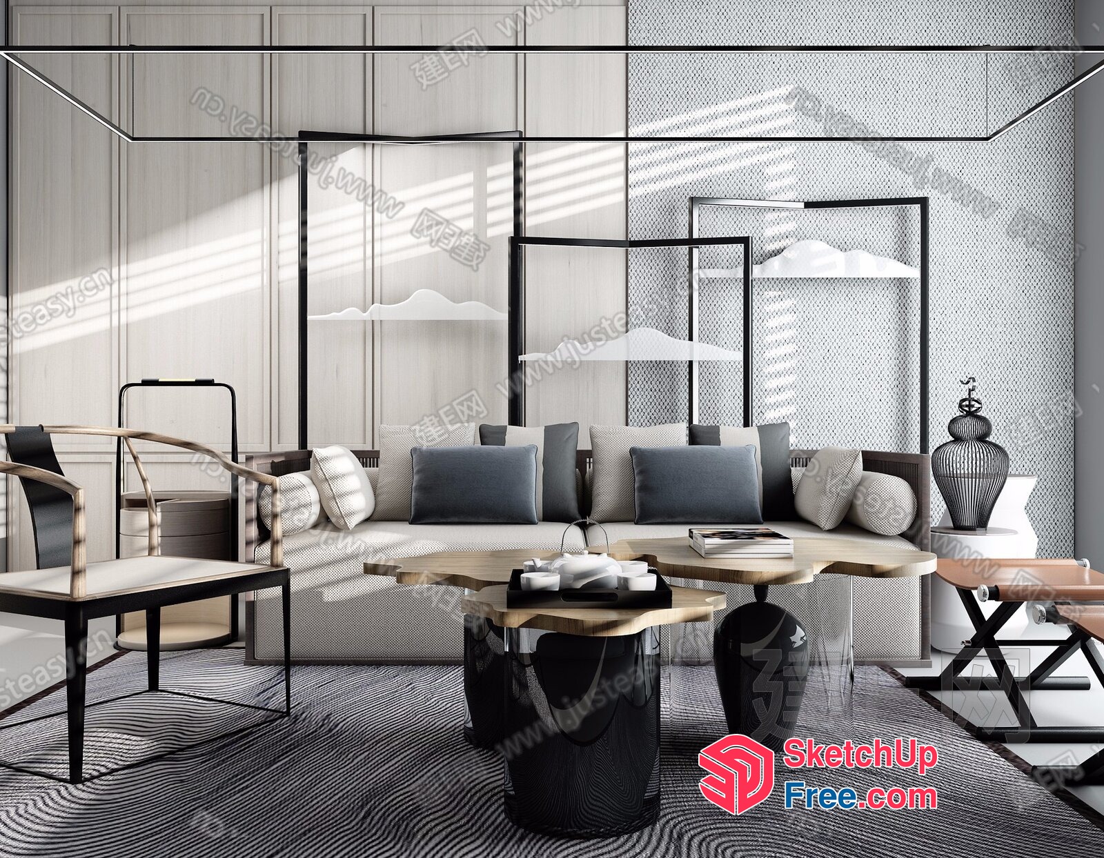 Modern Minimalist Living Room With Neutral Color Palette And Natural Light 3D SketchUp File