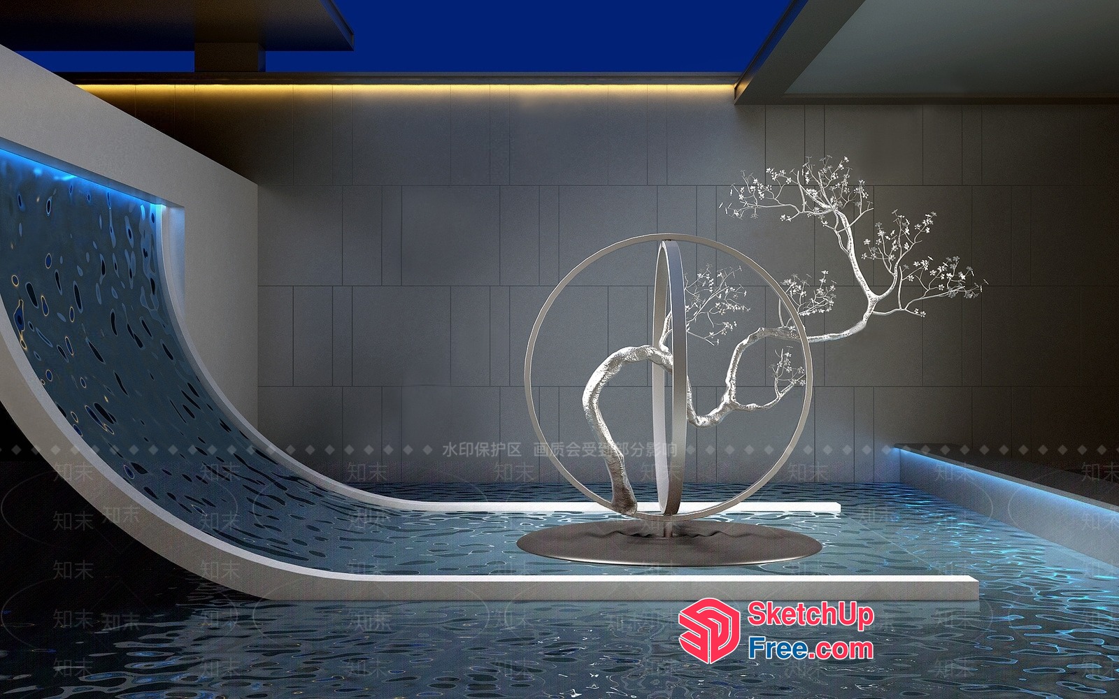 Elegant Modern Interior With A Stunning Tree Sculpture 3D SketchUp File