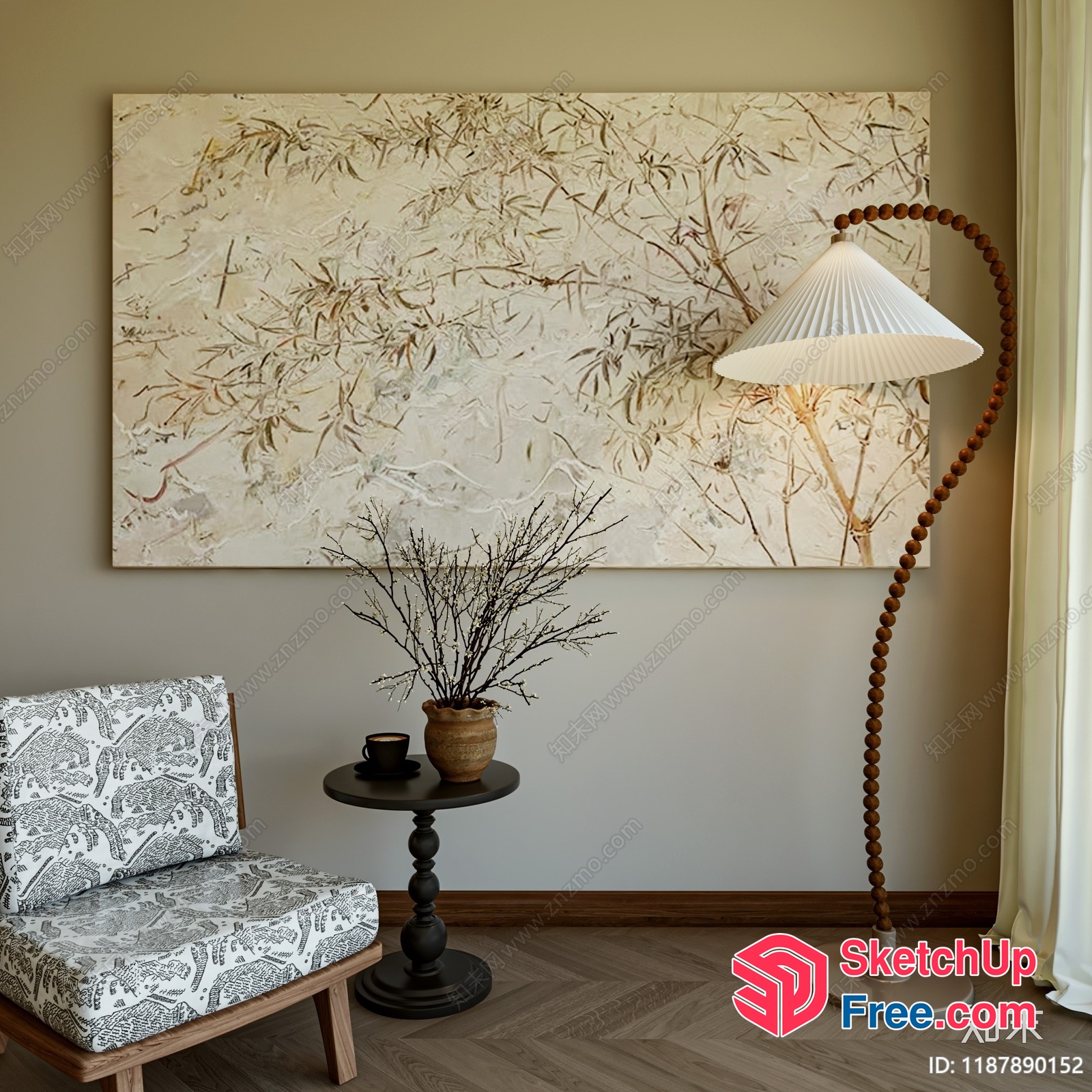 Elegant Japanese-Style Living Room With Natural Elements 3D SketchUp File