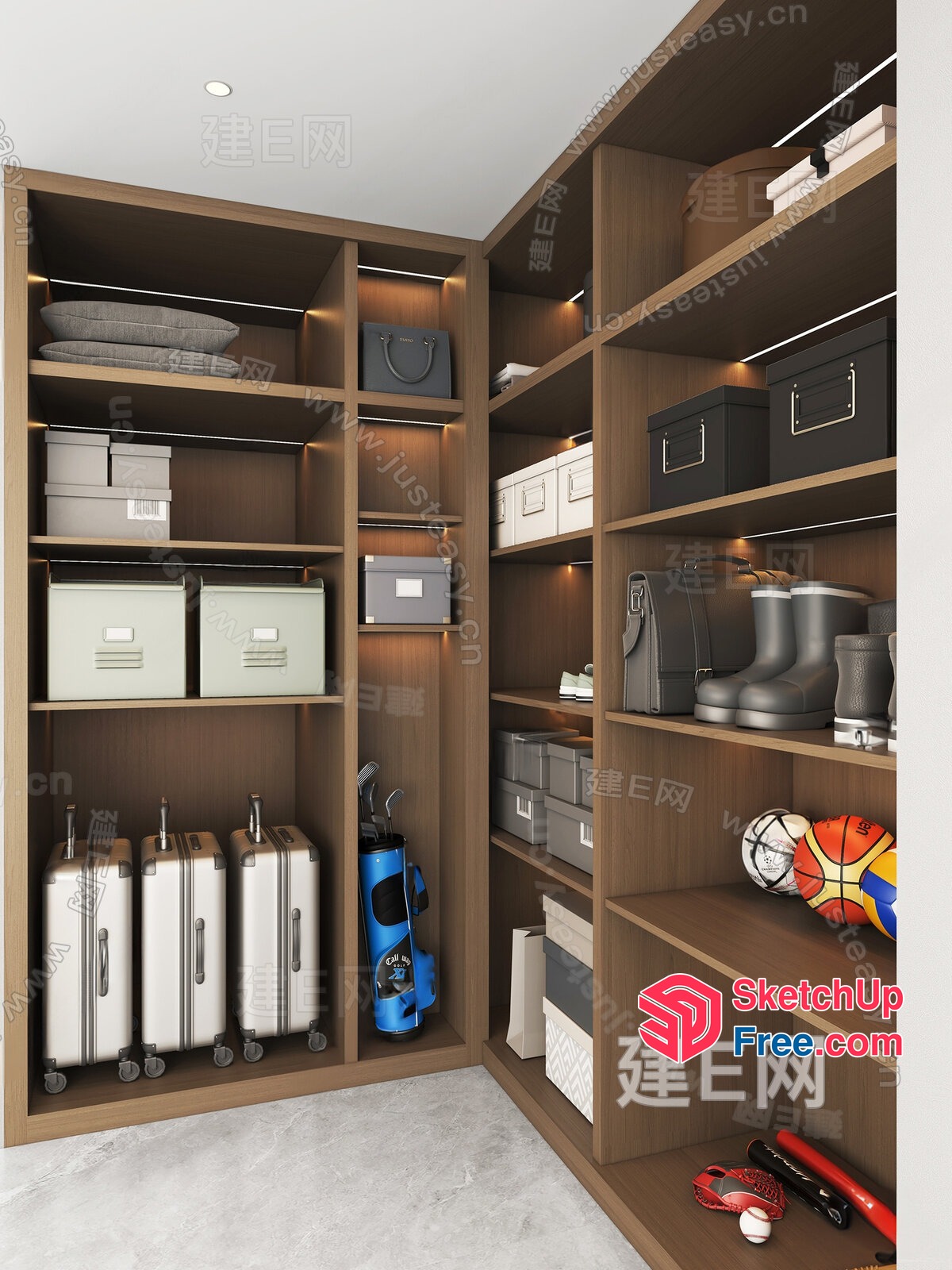 Organized Storage Space With Sports Equipment 3D SketchUp File
