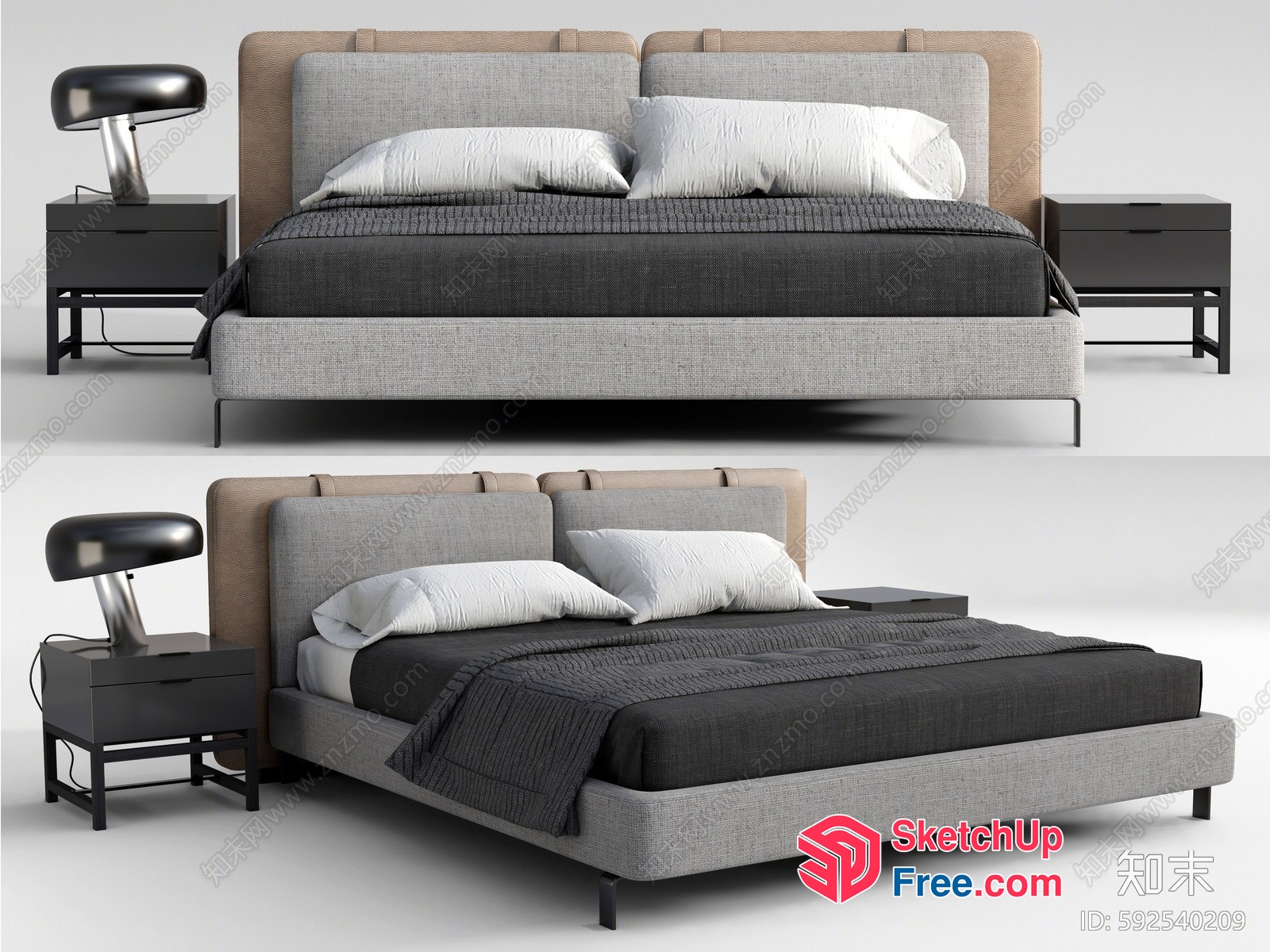 Modern Minimalist Bed With Pillows And Blankets 3D SketchUp File