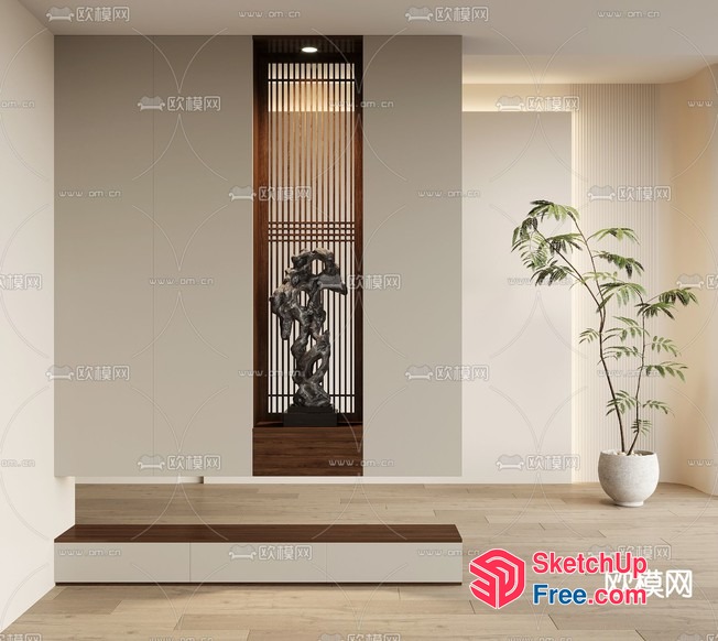 Modern Japanese-Inspired Interior Design With Sleek Wooden Accents 3D SketchUp File