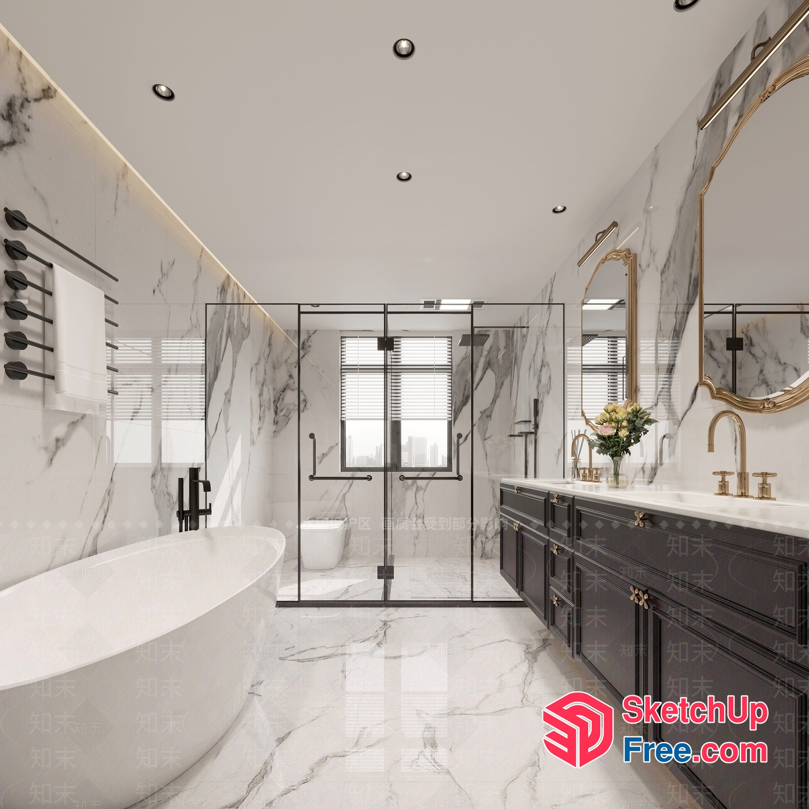 Elegant Modern Bathroom With Marble And Black Accents 3D SketchUp File