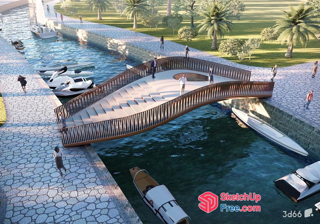 Curved Stairway Leading To A Boat Dock 3D SketchUp File