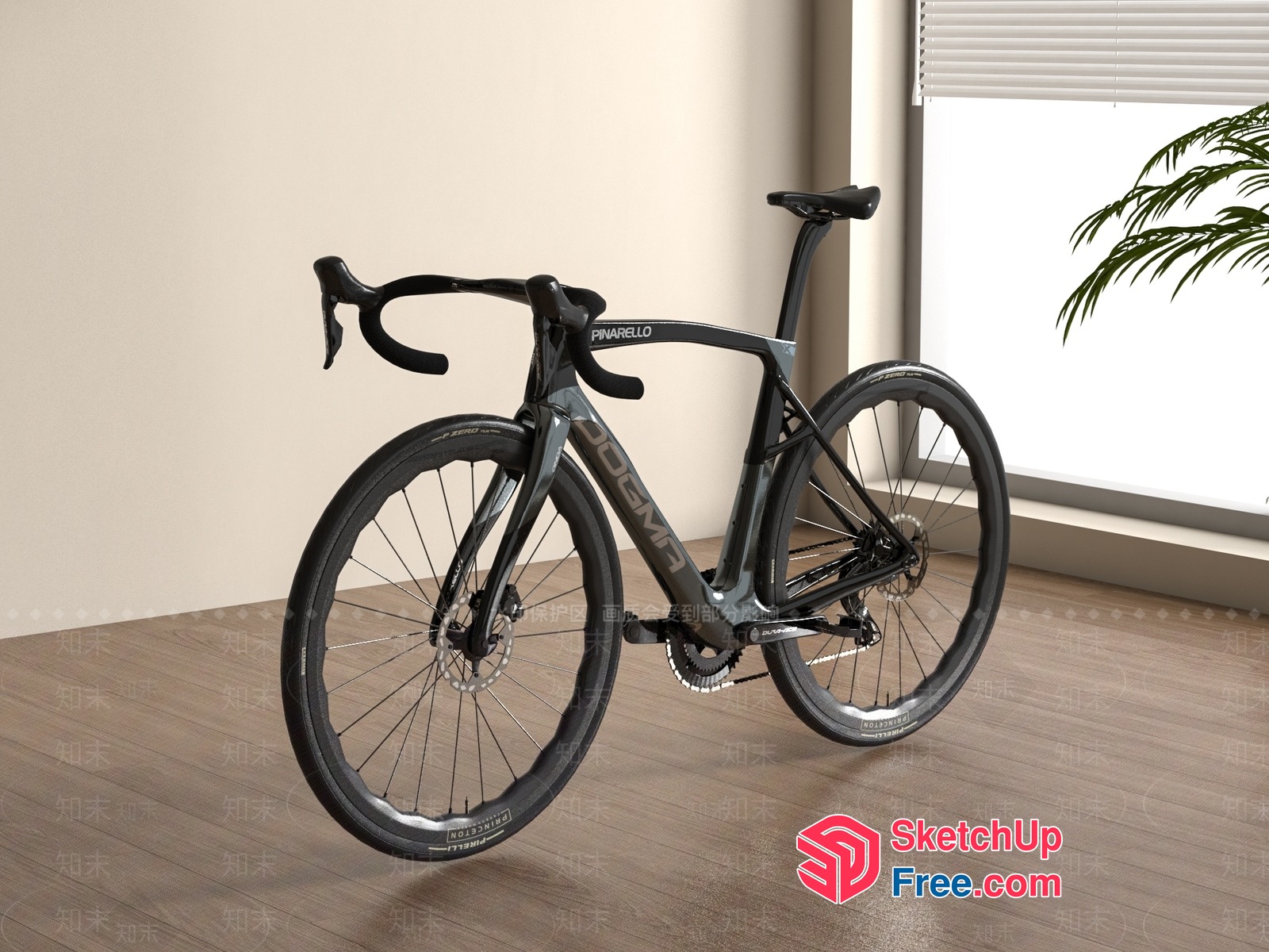 Black Pinarello Road Bike In Modern Minimalist Setting 3D SketchUp File