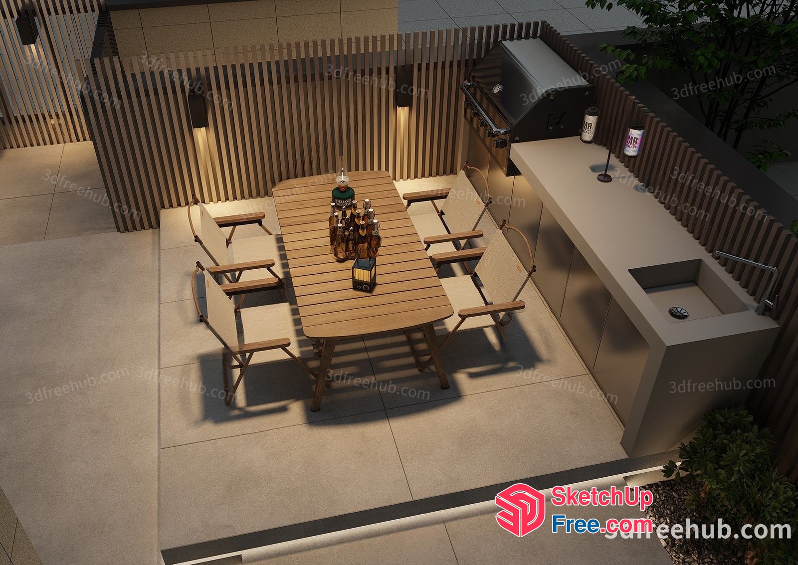 Outdoor Dining Area With Bbq Station 3D SketchUp File