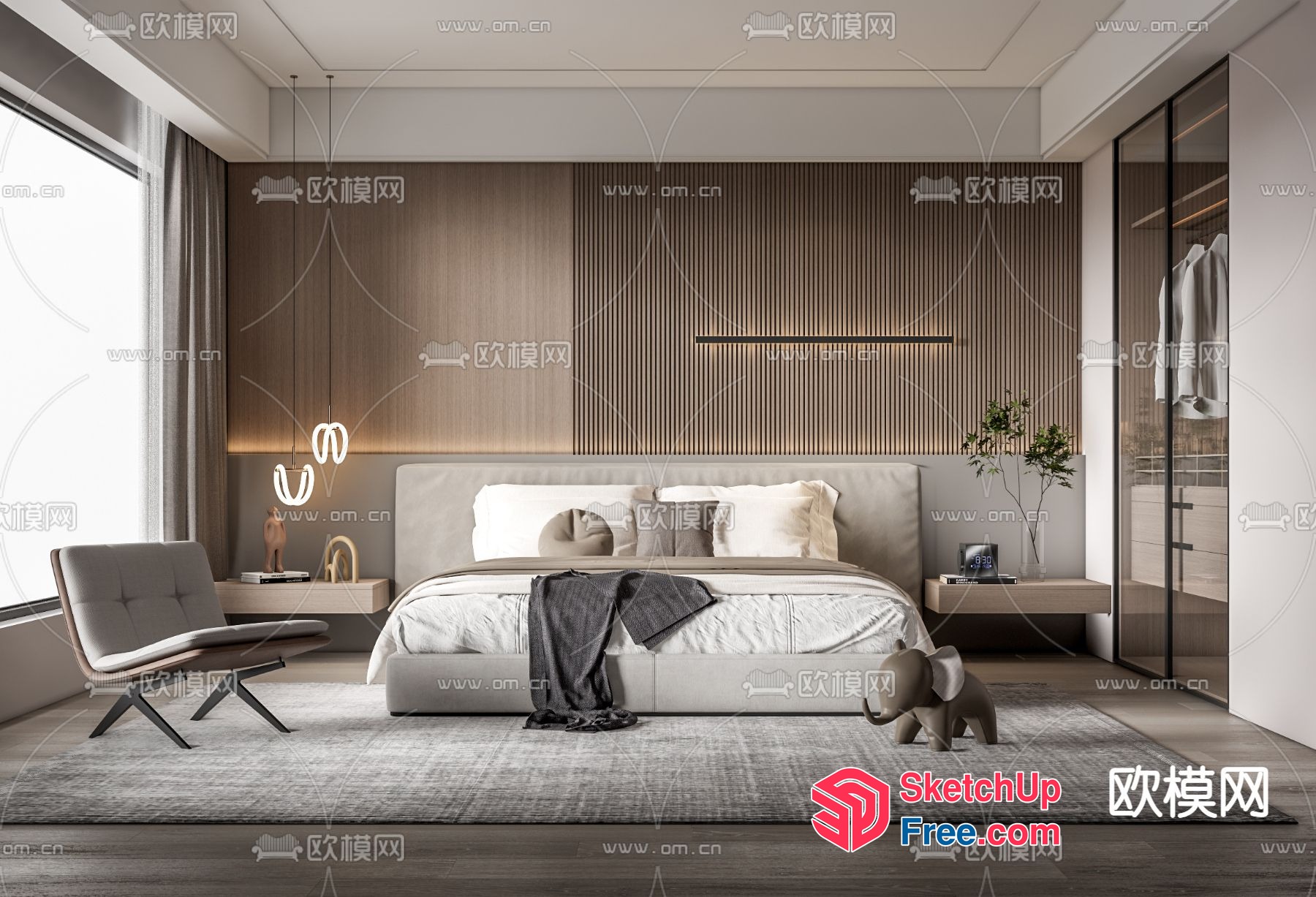 Elegant Modern Bedroom With Neutral Tones 3D SketchUp File